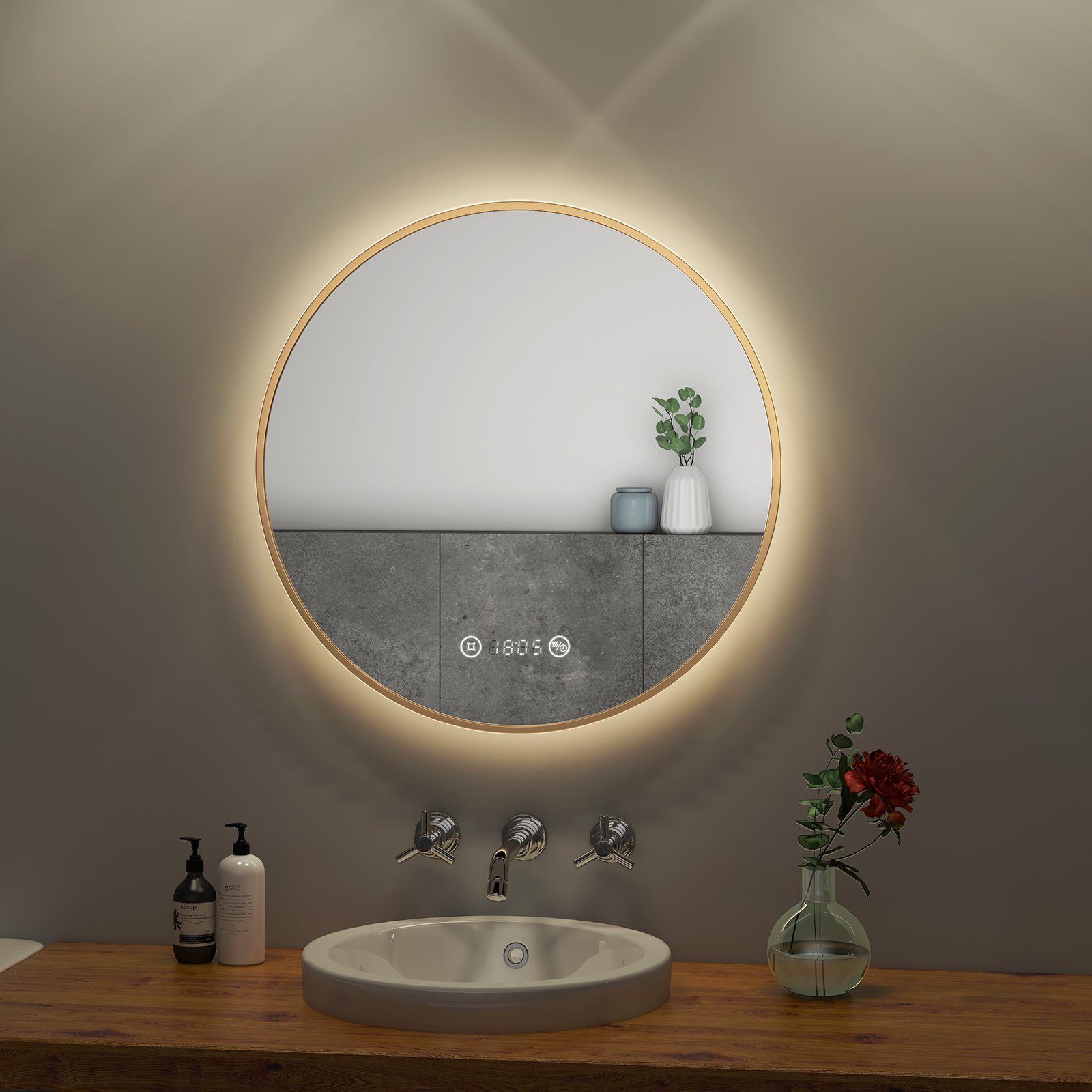 S'AFIELINA Badspiegel LED-Lichtspiegel, rund, mit beleuchtung in