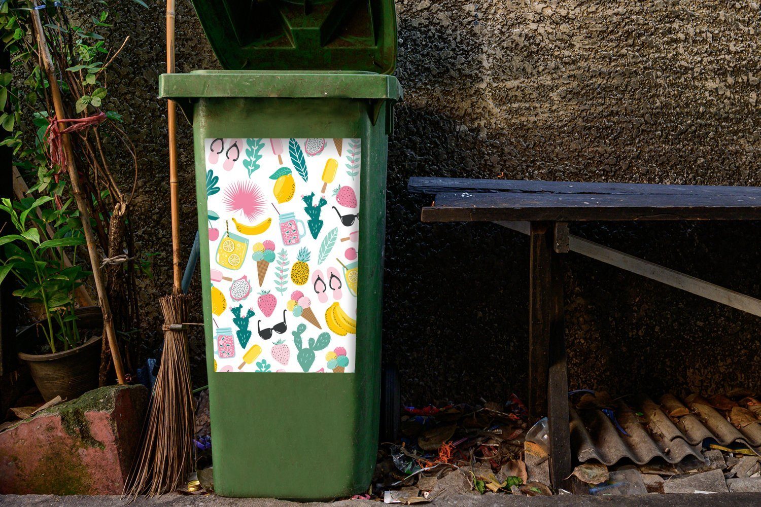 Mülltonne, Wandsticker Sommer - Sticker, Abfalbehälter MuchoWow St), Mülleimer-aufkleber, Container, (1 - Symbole Weiß