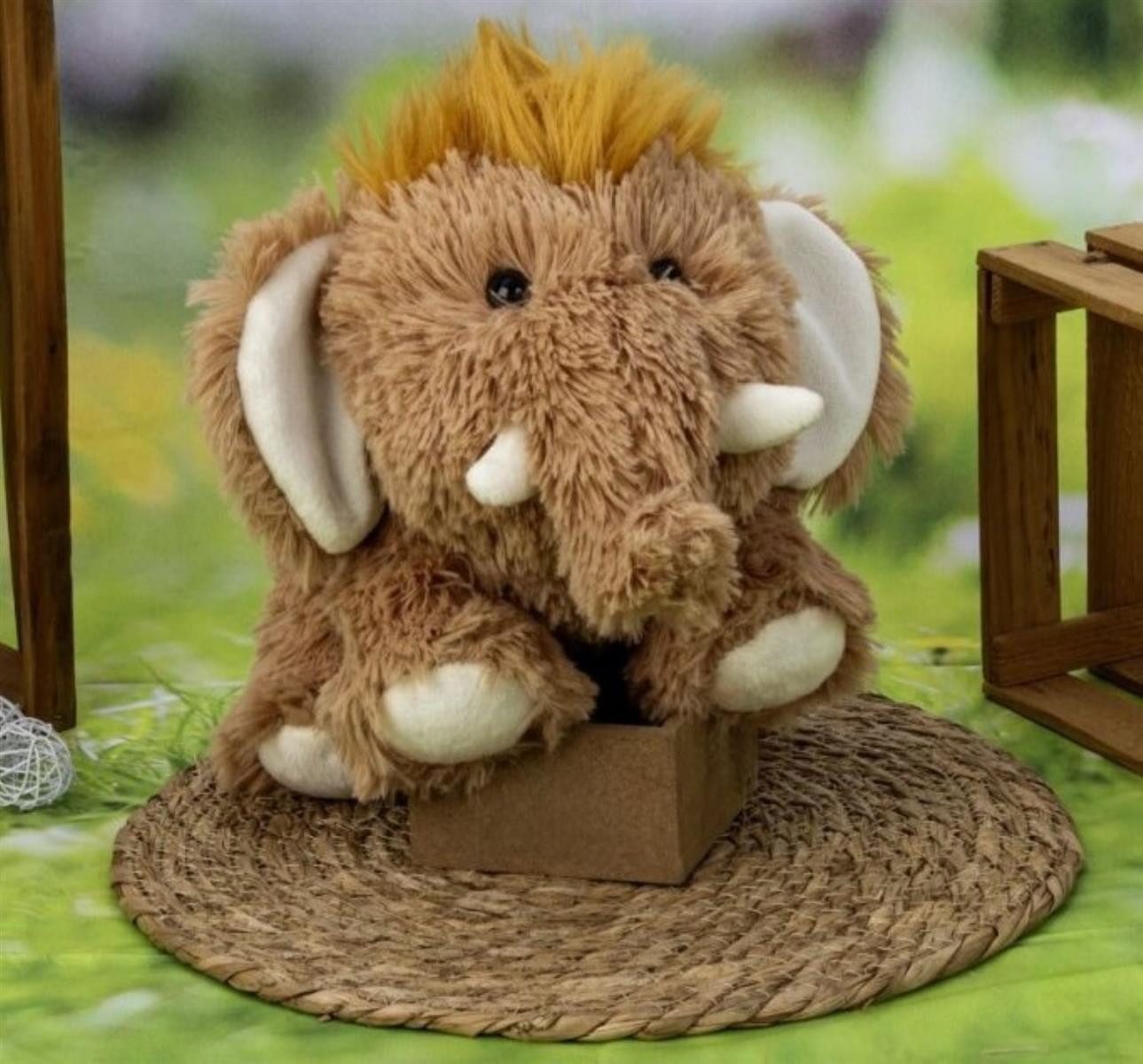 Geschenkestadl Kuscheltier Mammut Kuscheltier 20 cm – weiches Plüschtier mit zotteligem Fell (Plüschtier), Knopfaugen, Stoßzähne