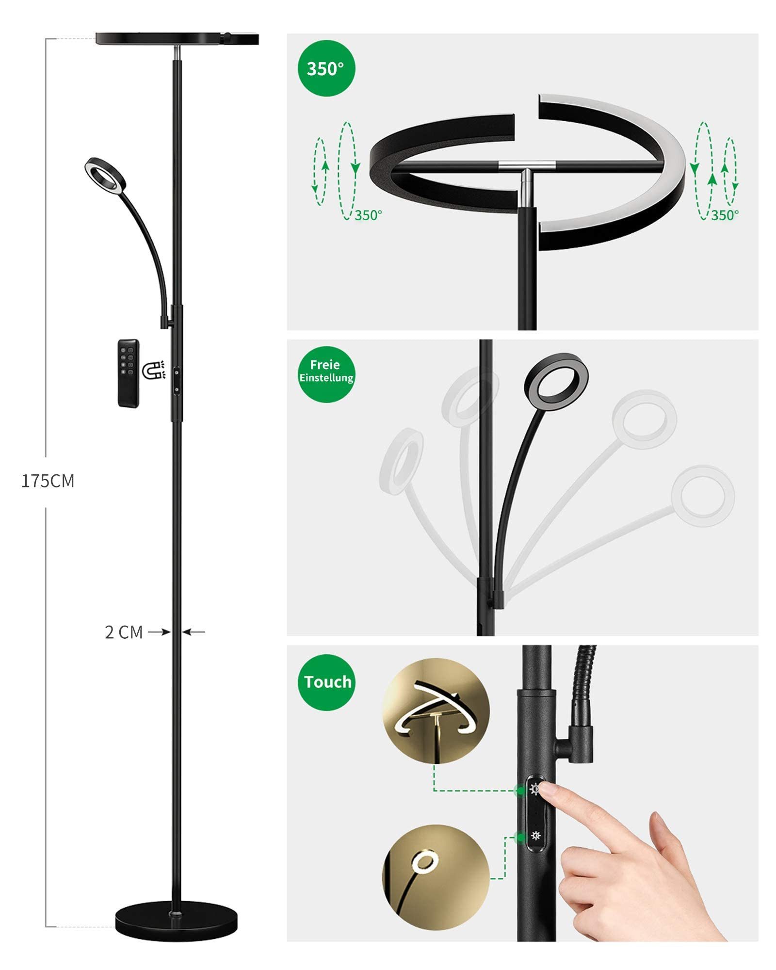 ANTEN Stehlampe LED Dimmbar Schwarz Stehleuchte günstig online kaufen