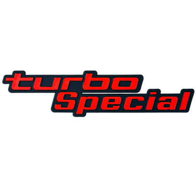 HR Autocomfort Typenschild Auto 3D Relief - turbo Special - Schild 18 cm rot Emblem selbstklebend