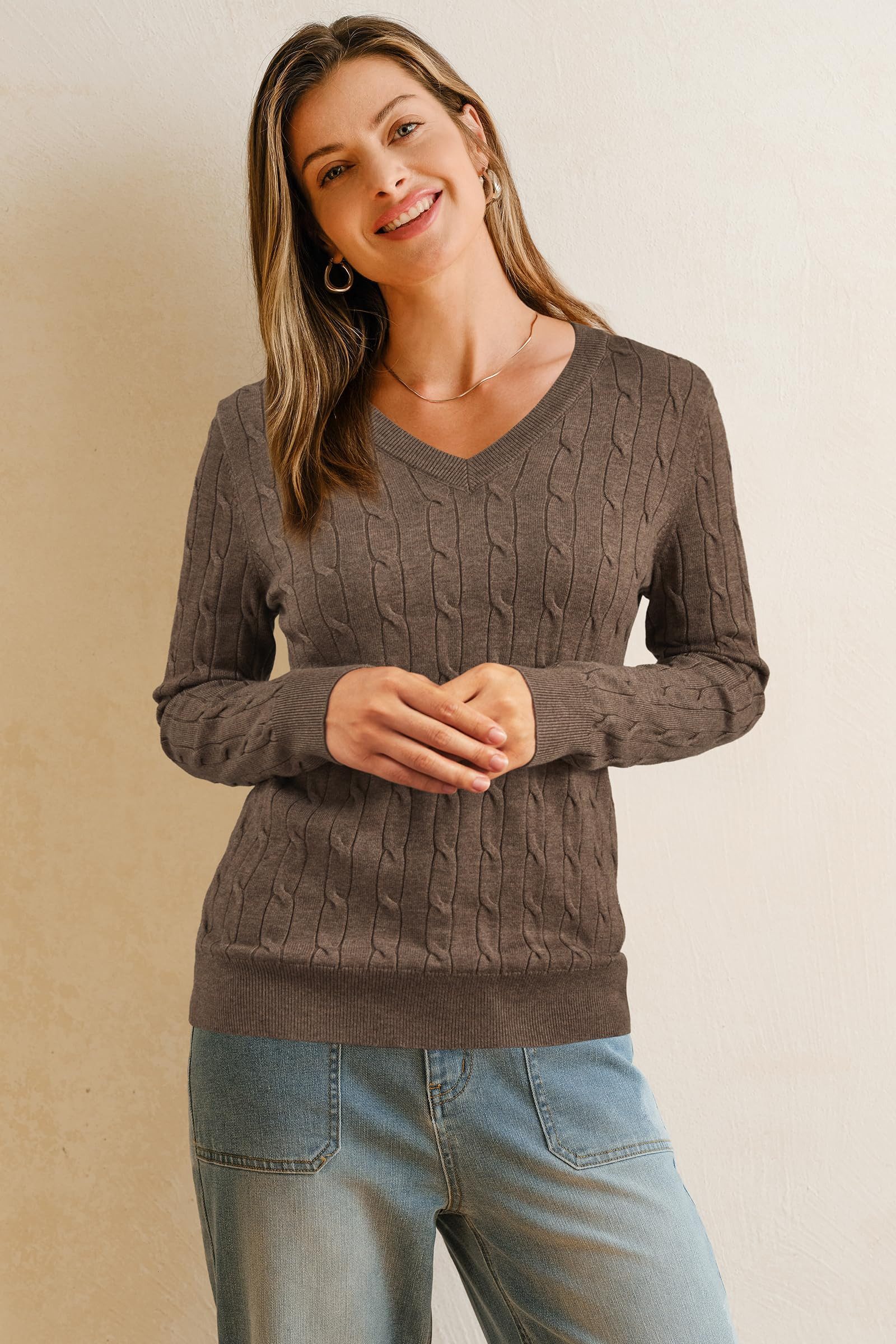 Arach&Cloz Strickpullover Damen Pullover aus Wollmischung Longpullover Strickpullover V-Ausschnitt Volltonfarbe Wollpullover Business und Freizeit Outfits