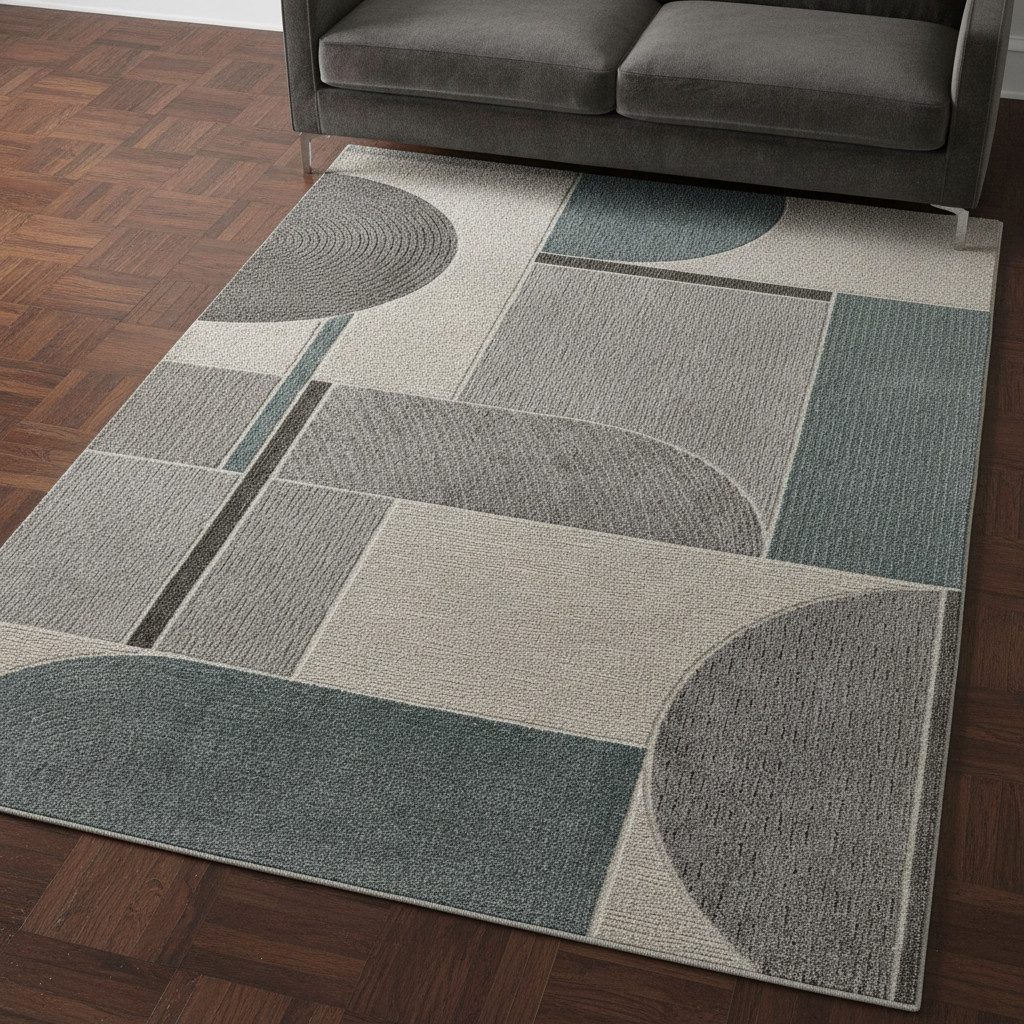 TaCa Home Teppich Kurzflorteppich Wohnzimmer abstraktes Muster 3D-Hoch-Tief-Struktur, rechteckig, Höhe: 12 mm, pflegeleicht