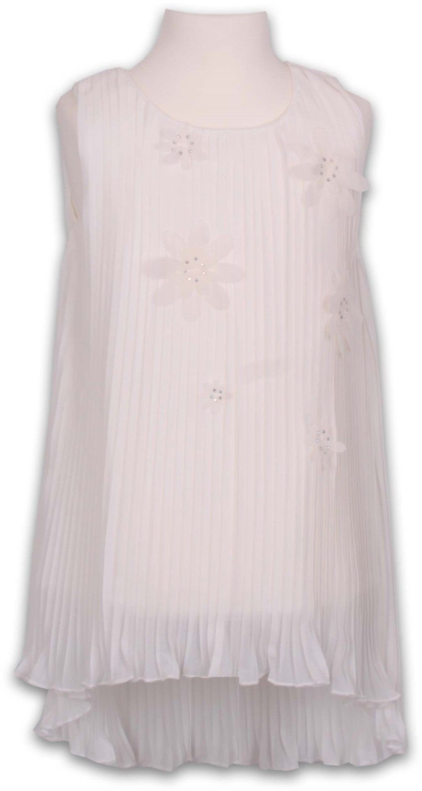 Pezzo D'oro Plisseekleid Pezzo D'oro mit Blüten Mädchenplissekleid, und Glitzersteinen, Farbe Romantikkleid, Sommerkleid creme