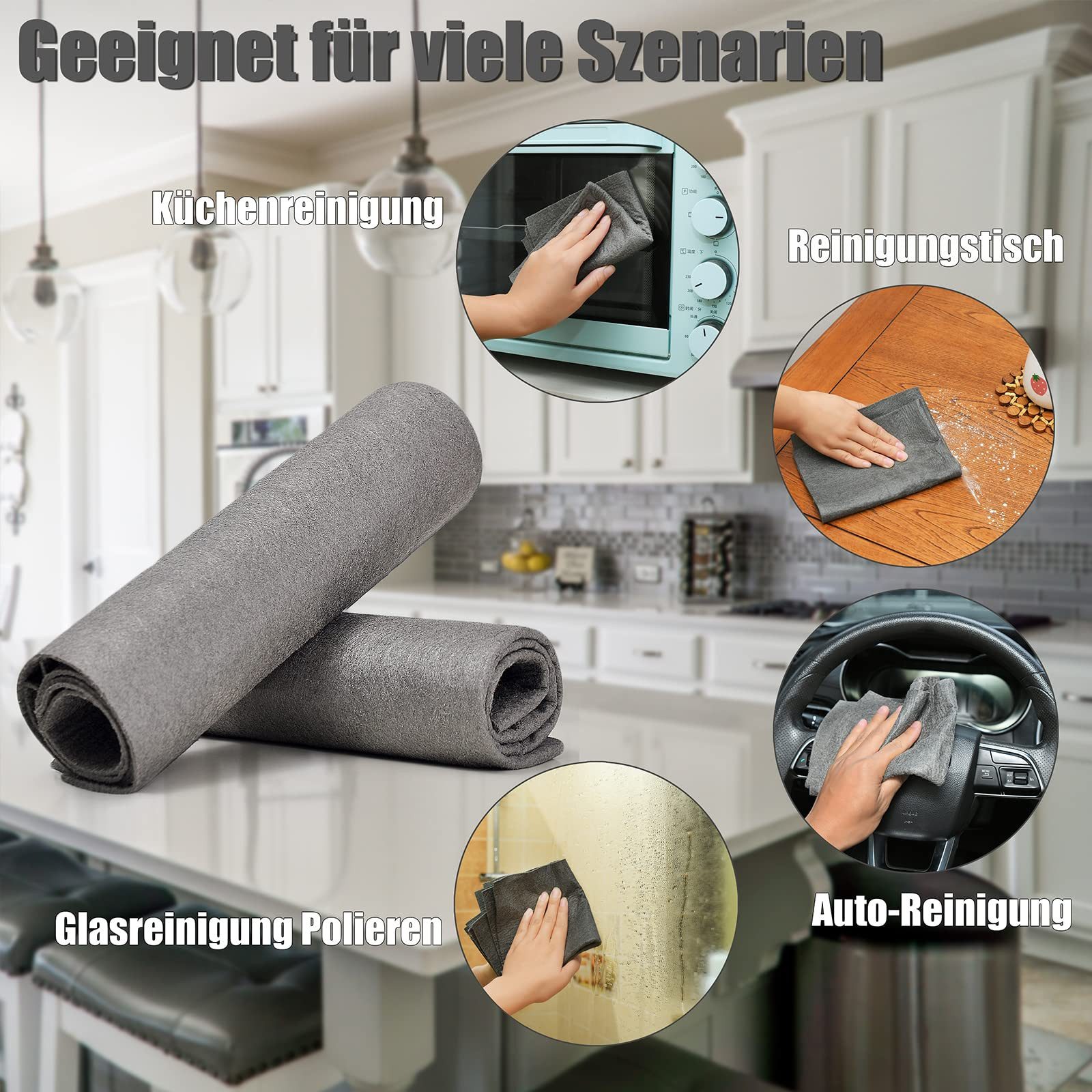 FOUORTUNATE-BEE Fusselfreies dickes Reinigungstuch, Glas- & Spiegelputztuch Reinigungstücher (Multifunktionales Mikrofasertuch fürs Fenster, Küche & Auto) – Bild 5 von 5