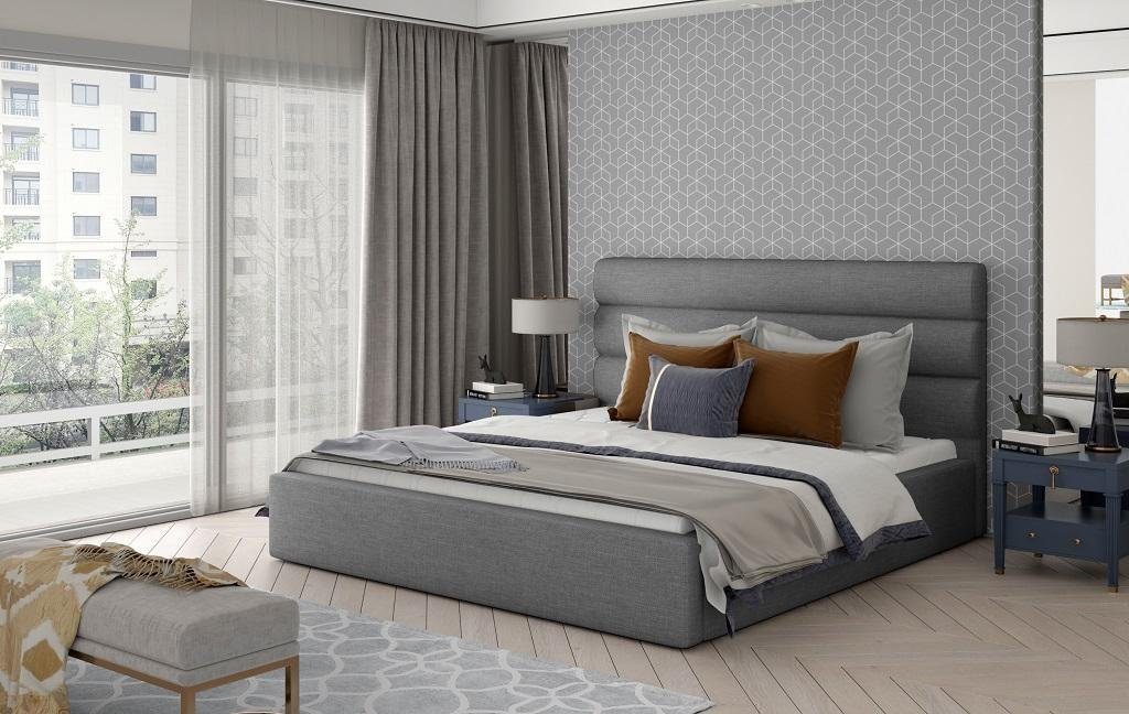 (Bett), JVmoebel Beiges Designer Grau Möbel Ehebett Doppelbett in Europe Made Schlafzimmer Bett Polsterbett