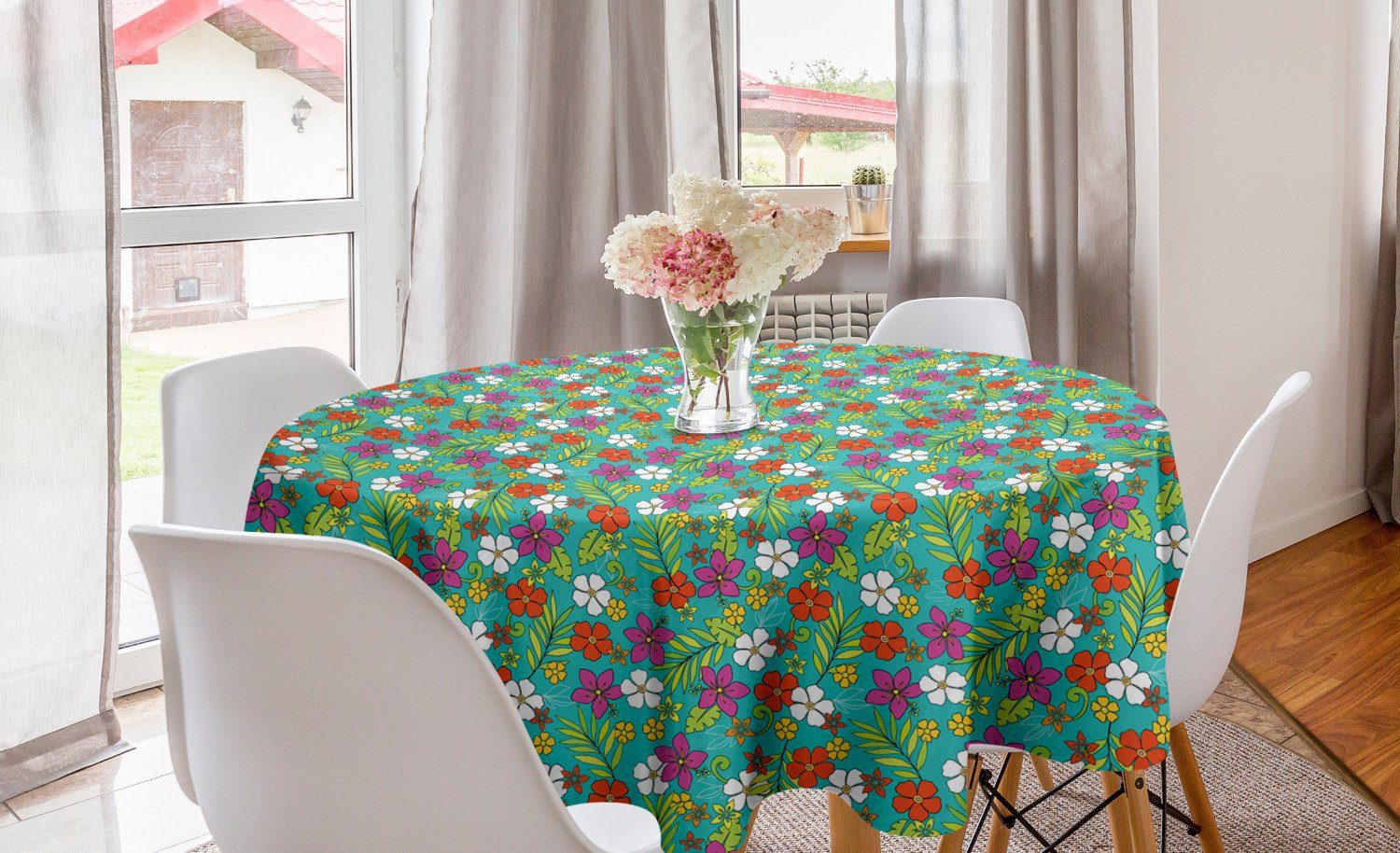 Abakuhaus Tischdecke Kreis Tischdecke Abdeckung für Esszimmer Küche Dekoration, Tropic Bunte Hawaii-Blumen