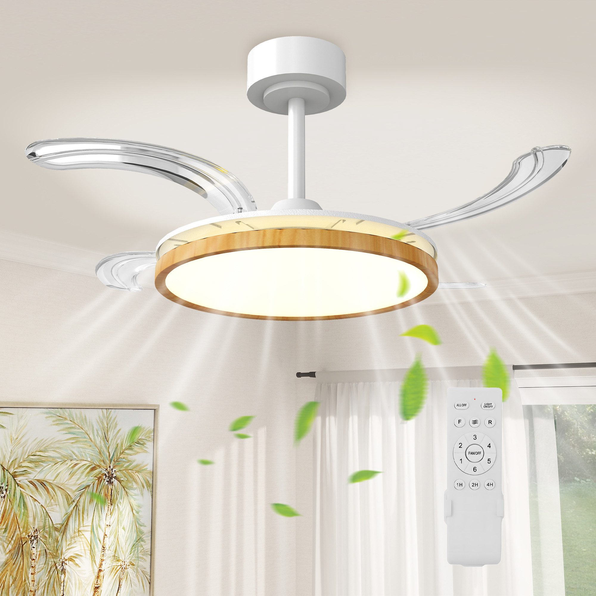 HOMCOM Deckenventilator Beleuchtung 80W Deckenleuchte 3 Lichtfarben 6 Geschwindigkeiten, mit Fernbedienung, 6 Geschwindigkeiten, 3 Farbtemperaturen