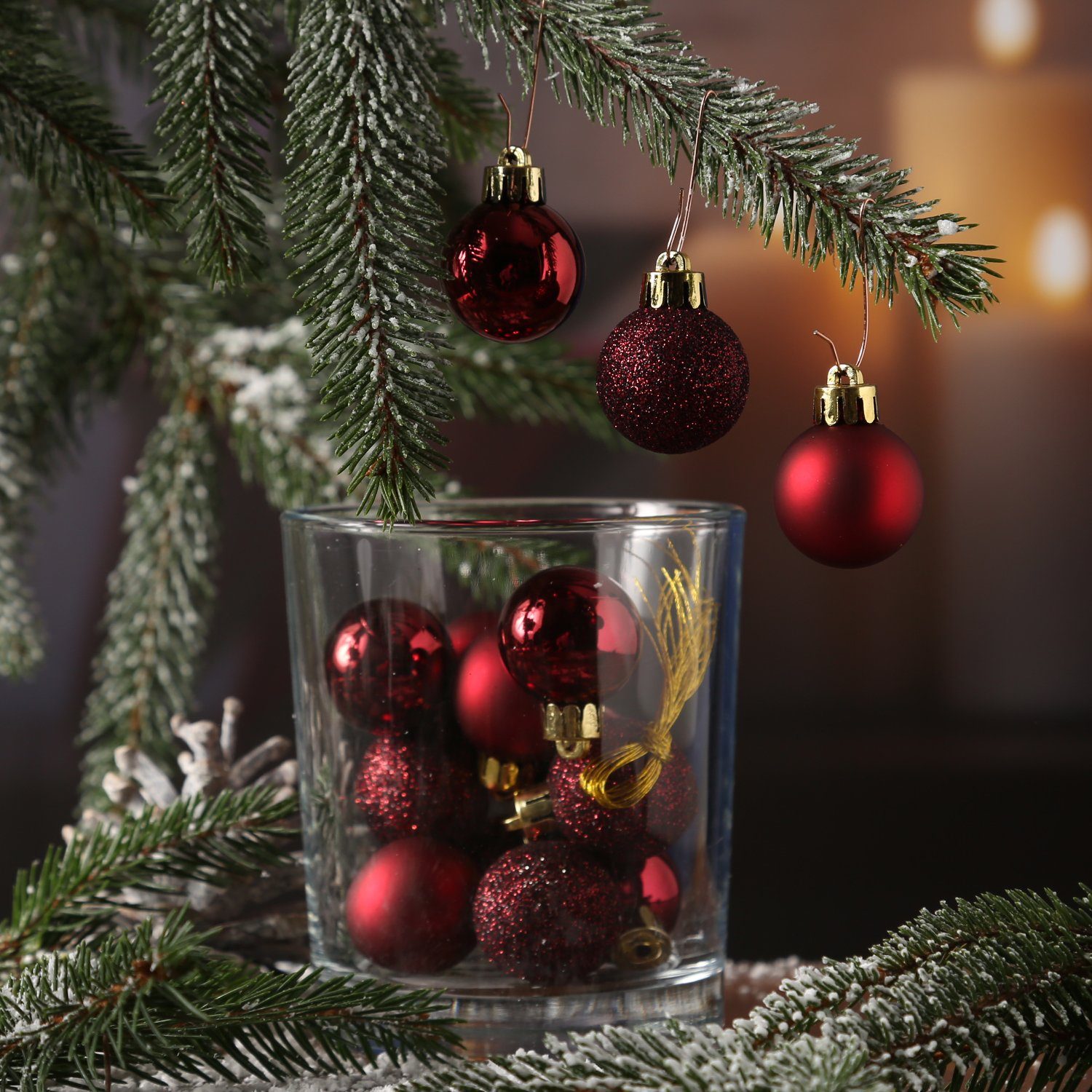 MARELIDA Weihnachtsbaumkugel Christbaumkugel D: (14 14Stück matt bruchfest glänzend St) 3cm f.Außen weinrot