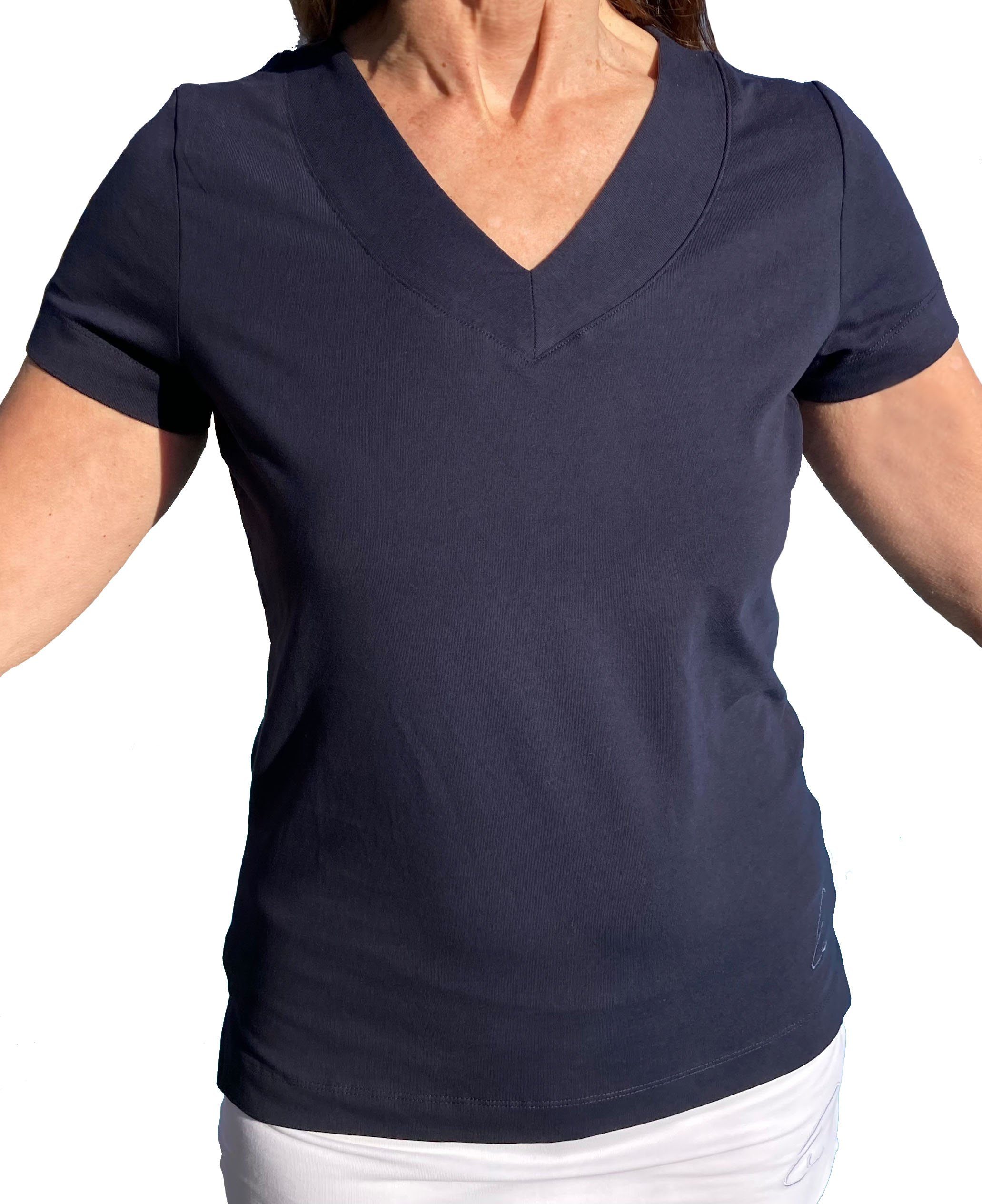 Farishta Yoga in Nachtblau V-Shirt V-Shirt geschlitzt Bio-Baumwolle ESPARTO mit kurzen Ärmeln, Yogashirt unten