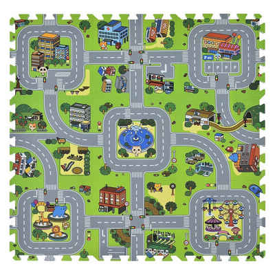 Juskys Puzzlematte Jascha, Straßenteppich, Stadt mit Straßen, Tieren und viele Details