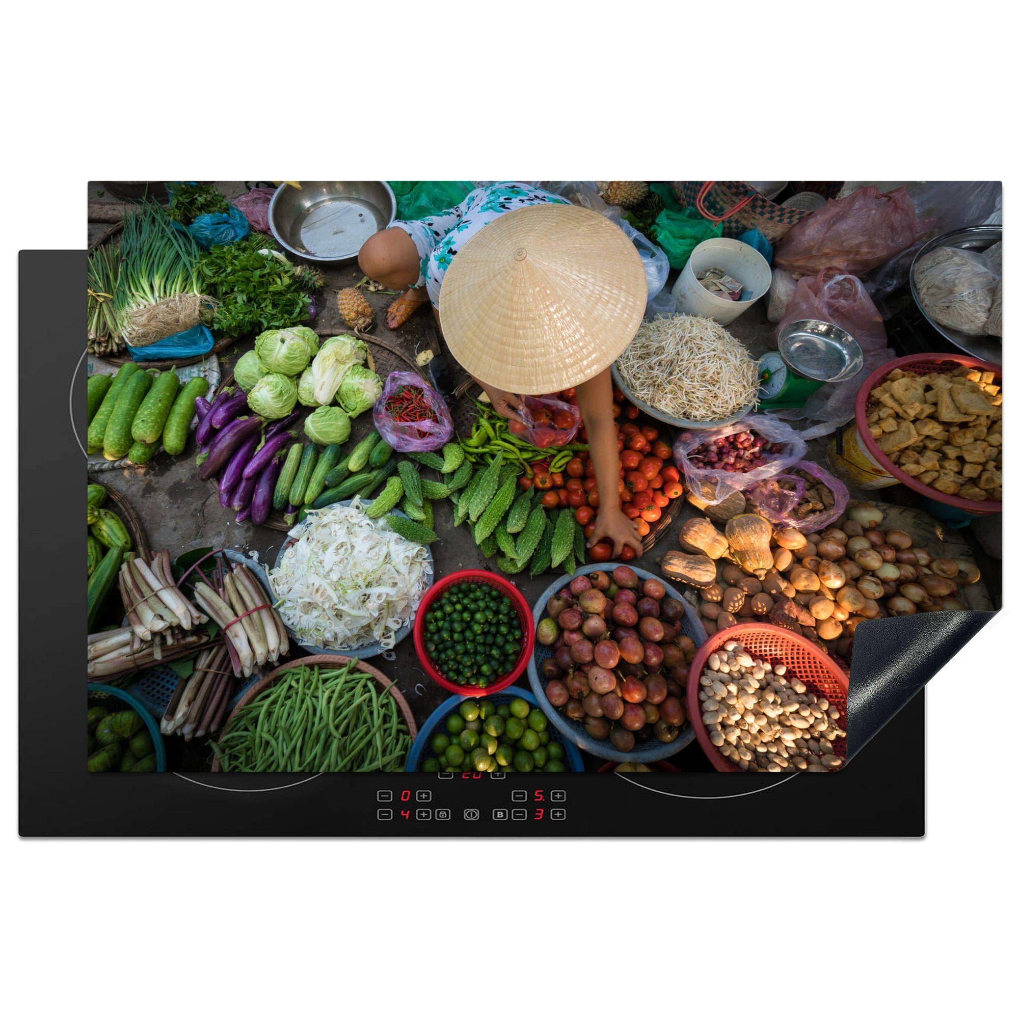 MuchoWow Herdblende-/Abdeckplatte Markt mit Produkten, die in der vietnamesischen Küche verwendet, Vinyl, (1 tlg), 81x52 cm, Induktionskochfeld Schutz für die küche, Ceranfeldabdeckung