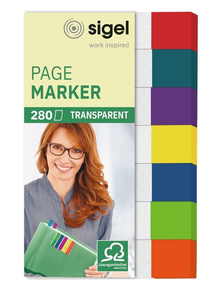 Sigel Haftnotizblock Haftmarker Set 280 Stück in 7 Farben beschriftbar, Beschriftbar rückstandsfrei wieder ablösbar recyclingfähig