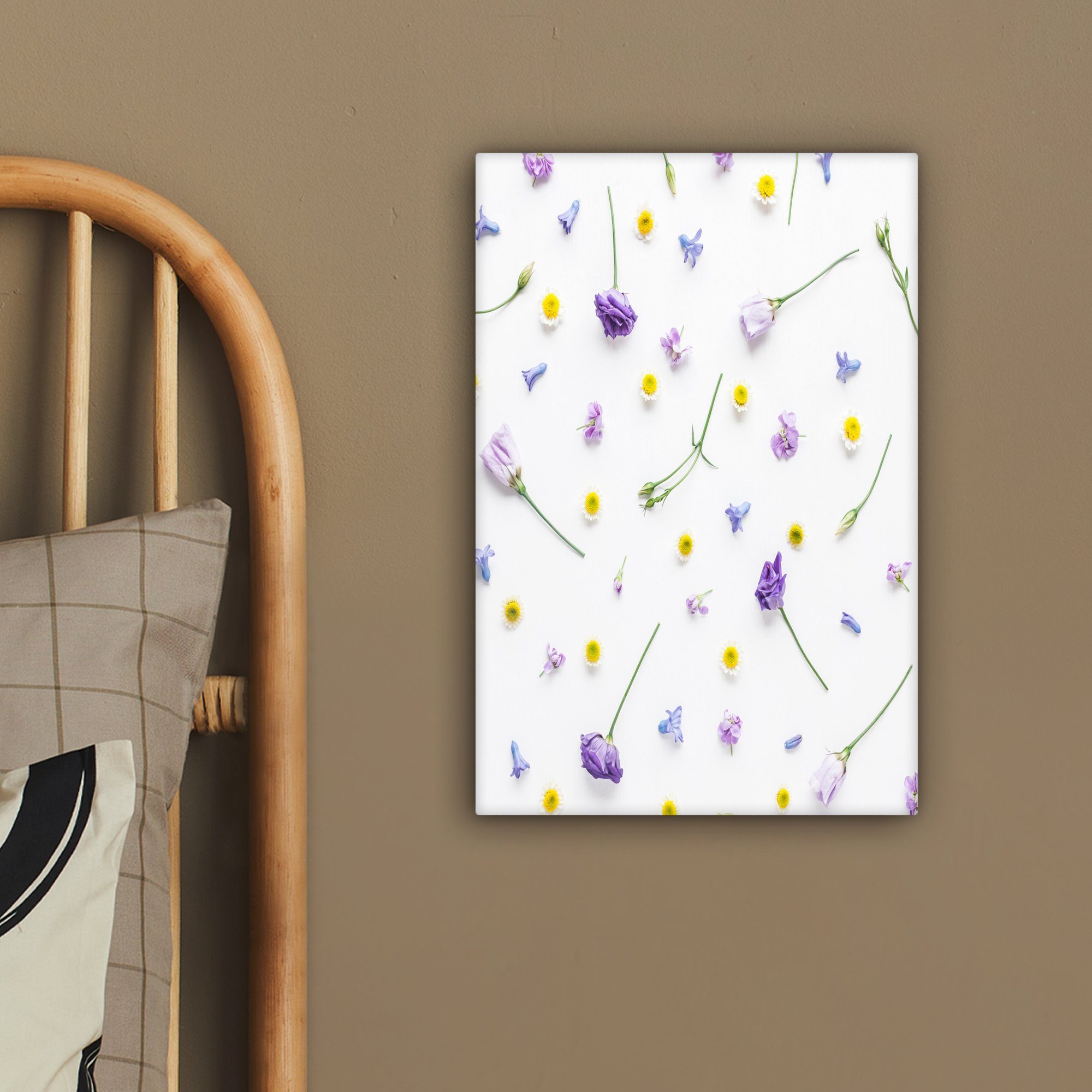 OneMillionCanvasses® Leinwandbild Zackenaufhänger, Gemälde, bespannt (1 Blumen cm 20x30 - Leinwandbild - St), Collage Pastell, fertig inkl