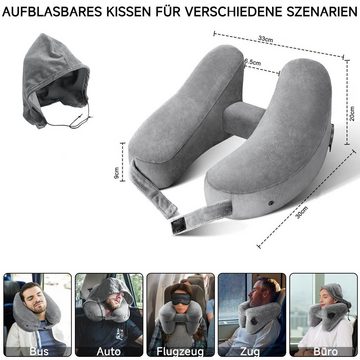 Fivejoy Nackenhörnchen Aufblasbares Reisekissen Flugzeug Kissen mit weichem Veloursbezug Hut