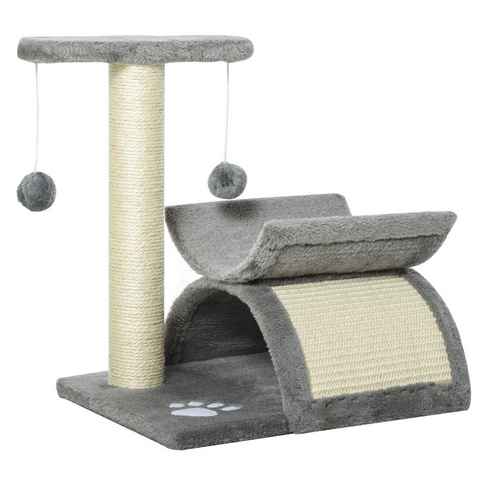 PawHut Kratzbaum Katzenbaum Spielbaum Katzenkratzbaum Katzen mit Ball Hellgrau, 40L x 30B x 43H cm