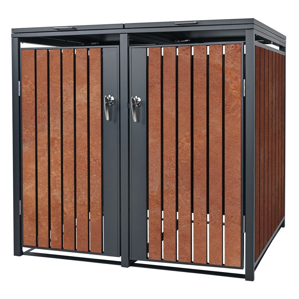 ML-DESIGN Mülltonnenbox Müllbox aus Stahl wetterfeste Mülltonnen Verkleidung Mülltonnengarage, Mülltonnencontainer mit Klappdeckel/Tür für 2 Tonne 120 oder 240 Liter
