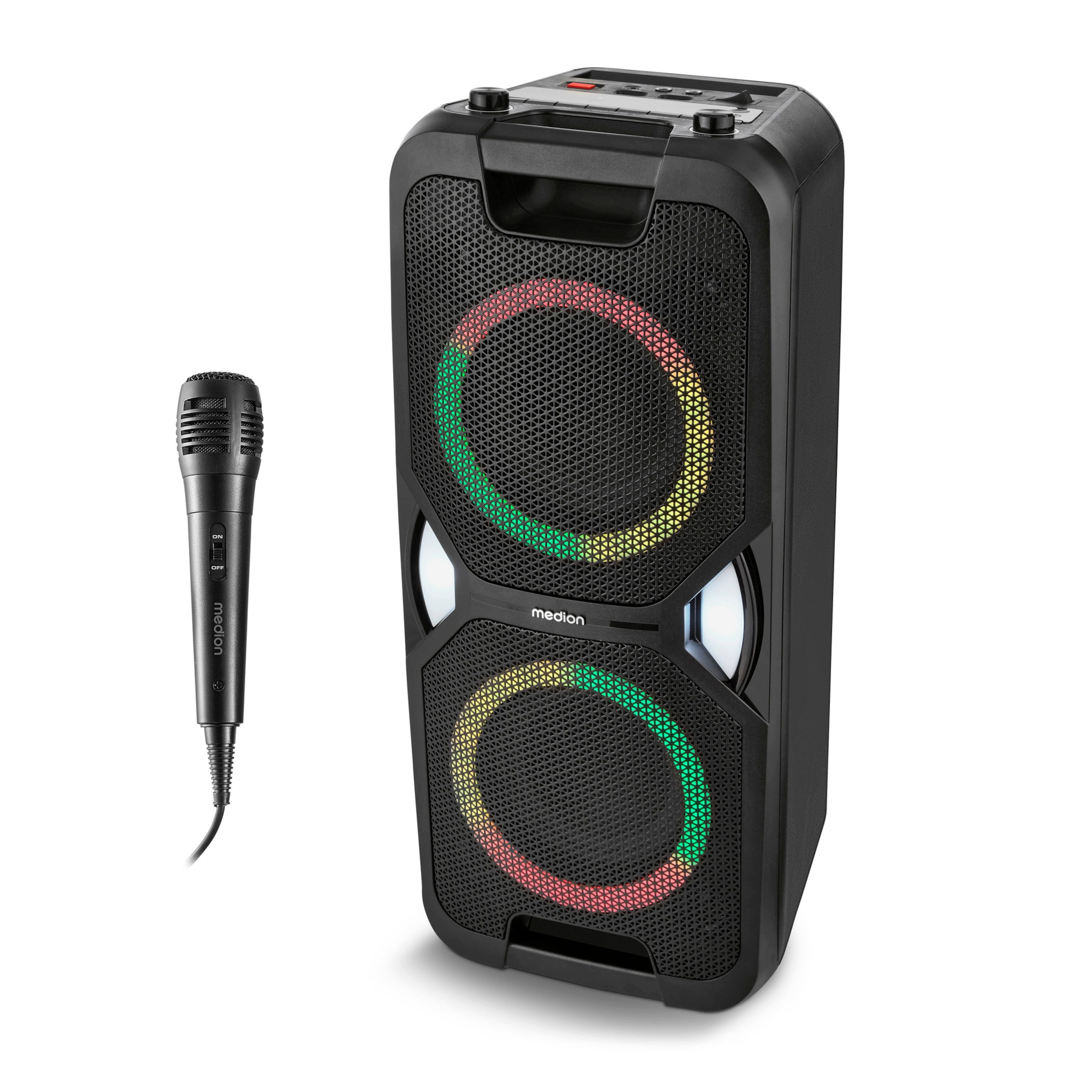 Medion® Partylautsprecher MEDION® LIFE® PE-1 Pure (MD400000) Bluetooth-Lautsprecher (25 W, Lichteffekte, Karaoke, Bluetooth, USB)