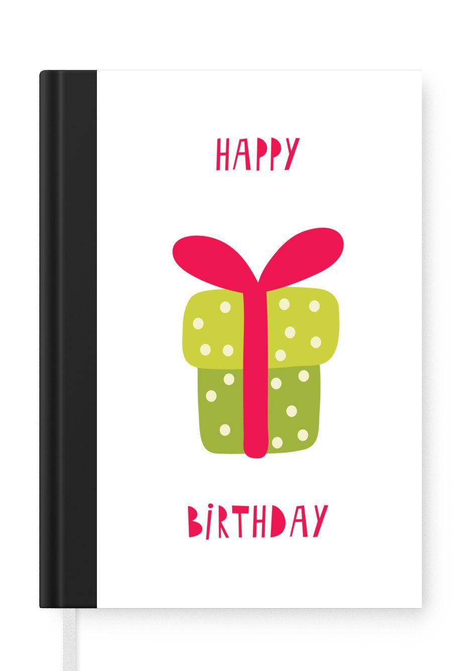 MuchoWow Notizbuch Illustration mit dem Zitat "Happy Birthday" und einem grünen Geschenk, Journal, Merkzettel, Tagebuch, Notizheft, A5, 98 Seiten, Haushaltsbuch