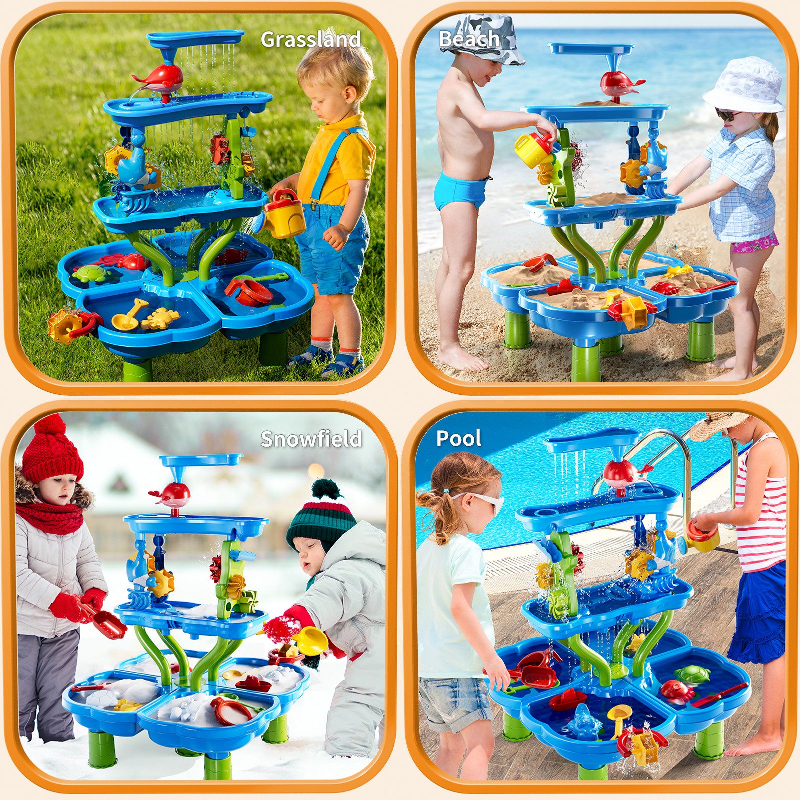 TEMI Wasserspieltisch Wasser Spielzeug Tabelle Strandspielzeug Sandwassertisch, (Set, vertikal), Sand Wasser Spielzeug für Outdoor Hinterhof