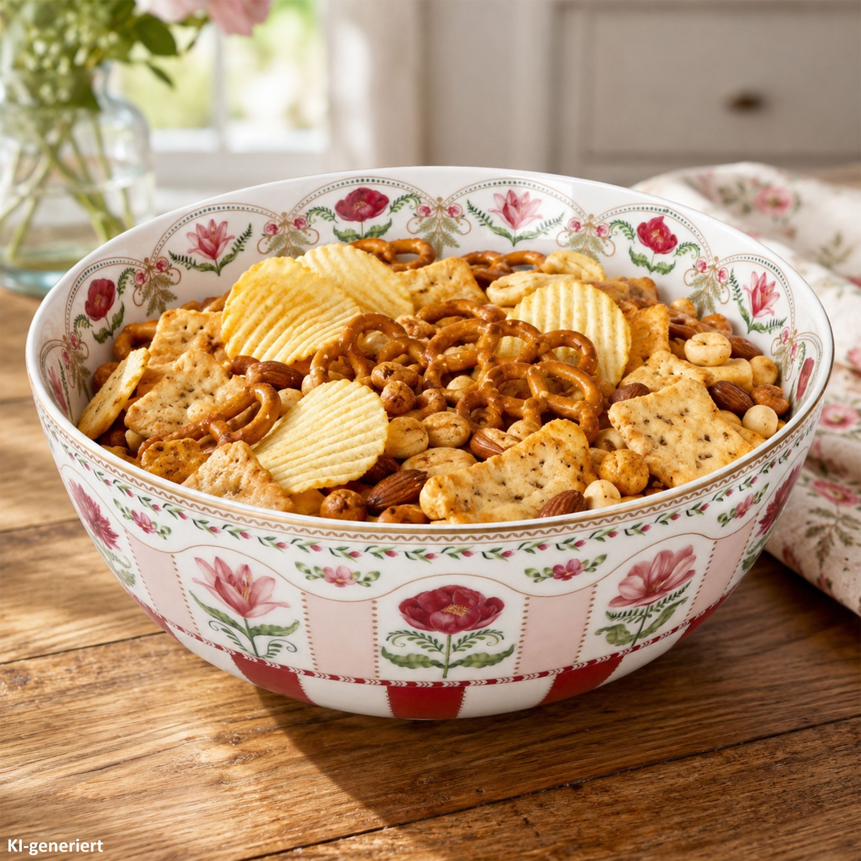 MamboCat Müslischale Flowery Servierschüssel Ø23cm Blumen Porzellan Salatschale floral Obst, Porzellan