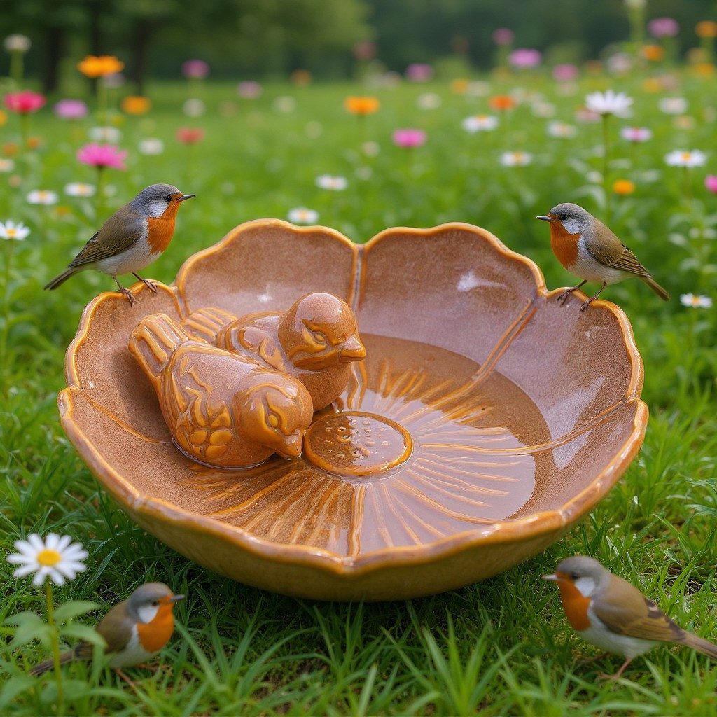 Fachhandel Plus Vogeltränke winterfest, Fleur, Ø 23 cm oder Ø 28 cm, mit 2 Deko-Vögeln, 5 Farben und 2 Größen zur Auswahl