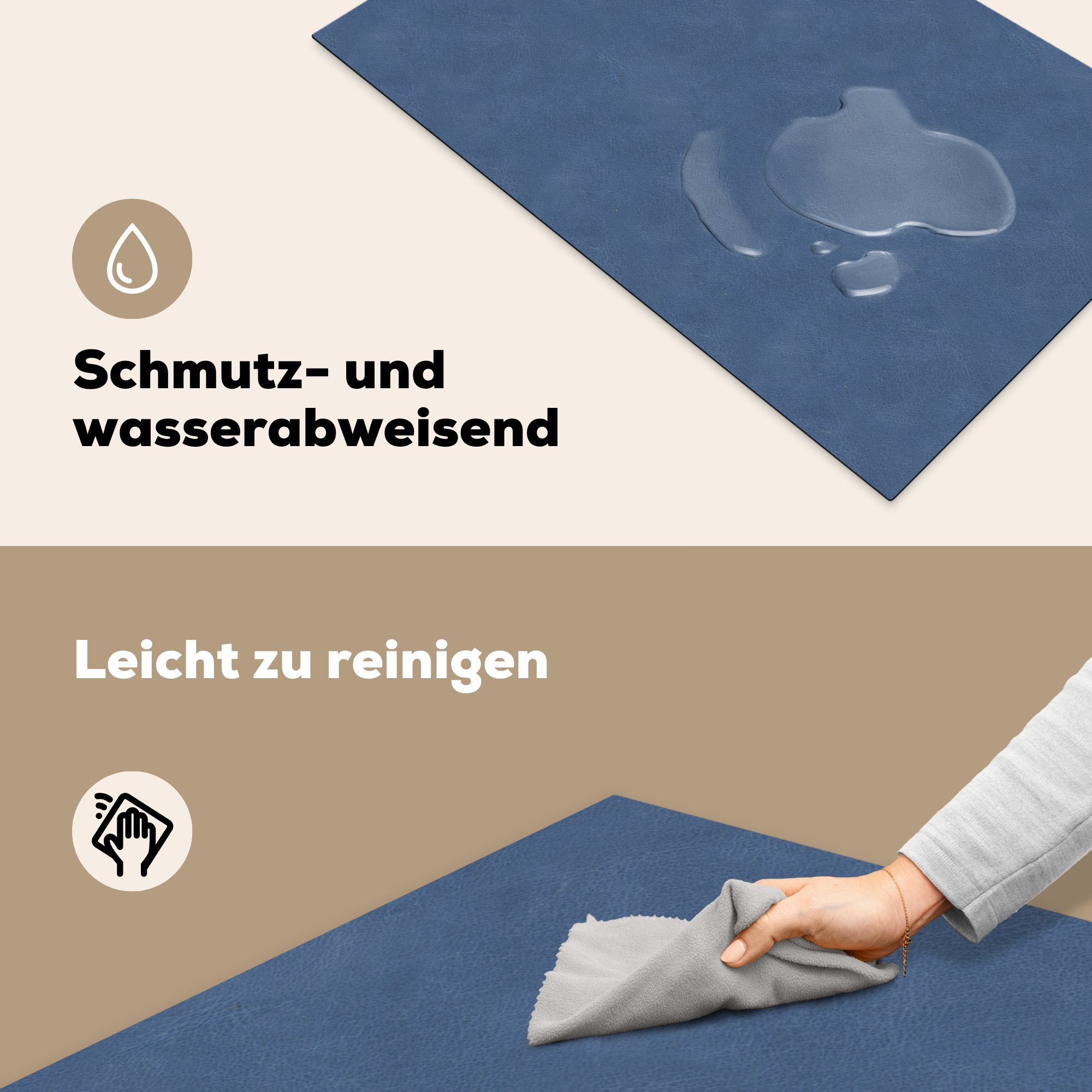 für tlg), Induktionsschutz Leder küche MuchoWow Vinyl, - - cm, Blau Tierfell, - (1 Herdblende-/Abdeckplatte Ceranfeldabdeckung, Arbeitsplatte 83x51