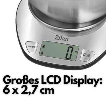 Zilan Küchenwaage ZLN-2960, Edelstahlgehäuse,LCD-Display,Messbereich bis 5 KG