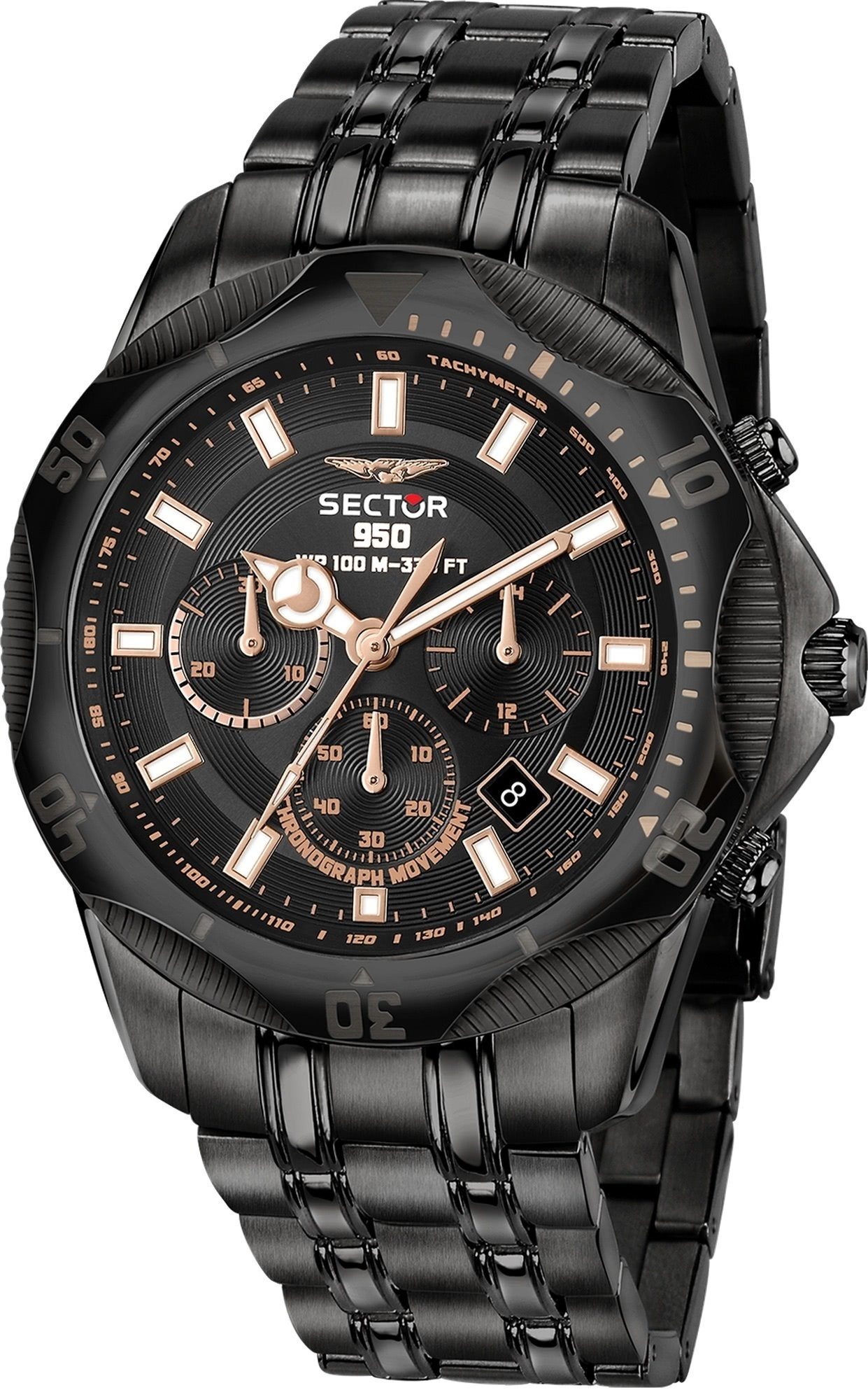 Sector Chronograph Sector Herren Armbanduhr Chrono, Herren Armbanduhr rund, groß (43mm) Edelstahlarmband schwarz, Fashion