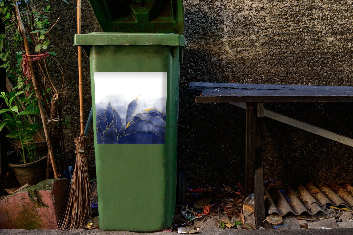 Marmoroptik - Textur Container, Mülleimer-aufkleber, Blau - Abfalbehälter Wandsticker Mülltonne, Sticker, - MuchoWow (1 Marmor St), - Gold
