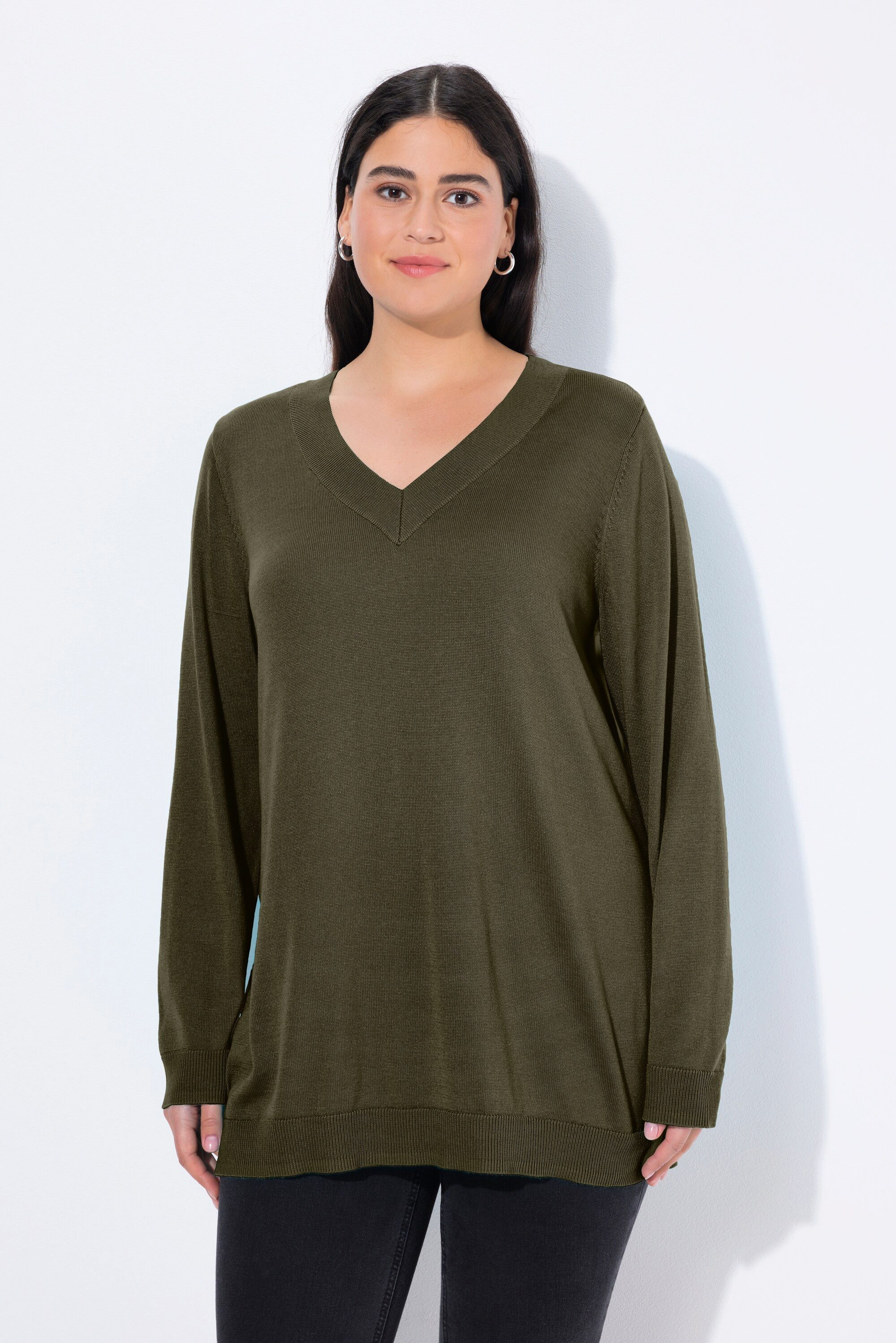 Ulla Popken Strickpullover Pullover V-Ausschnitt Langarm weicher Feinstrick