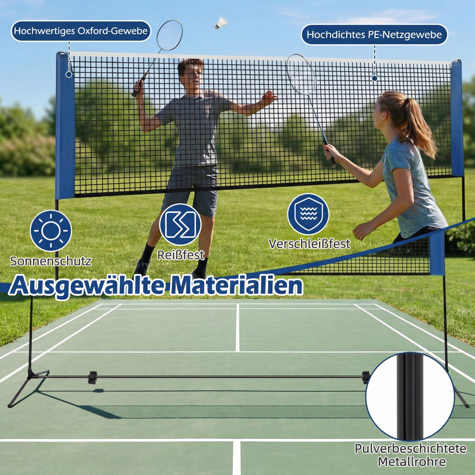 COSTWAY Badmintonnetz, Federballnetz höhenverstellbar mit 2 Federbällen & Tragetasche, 510 cm
