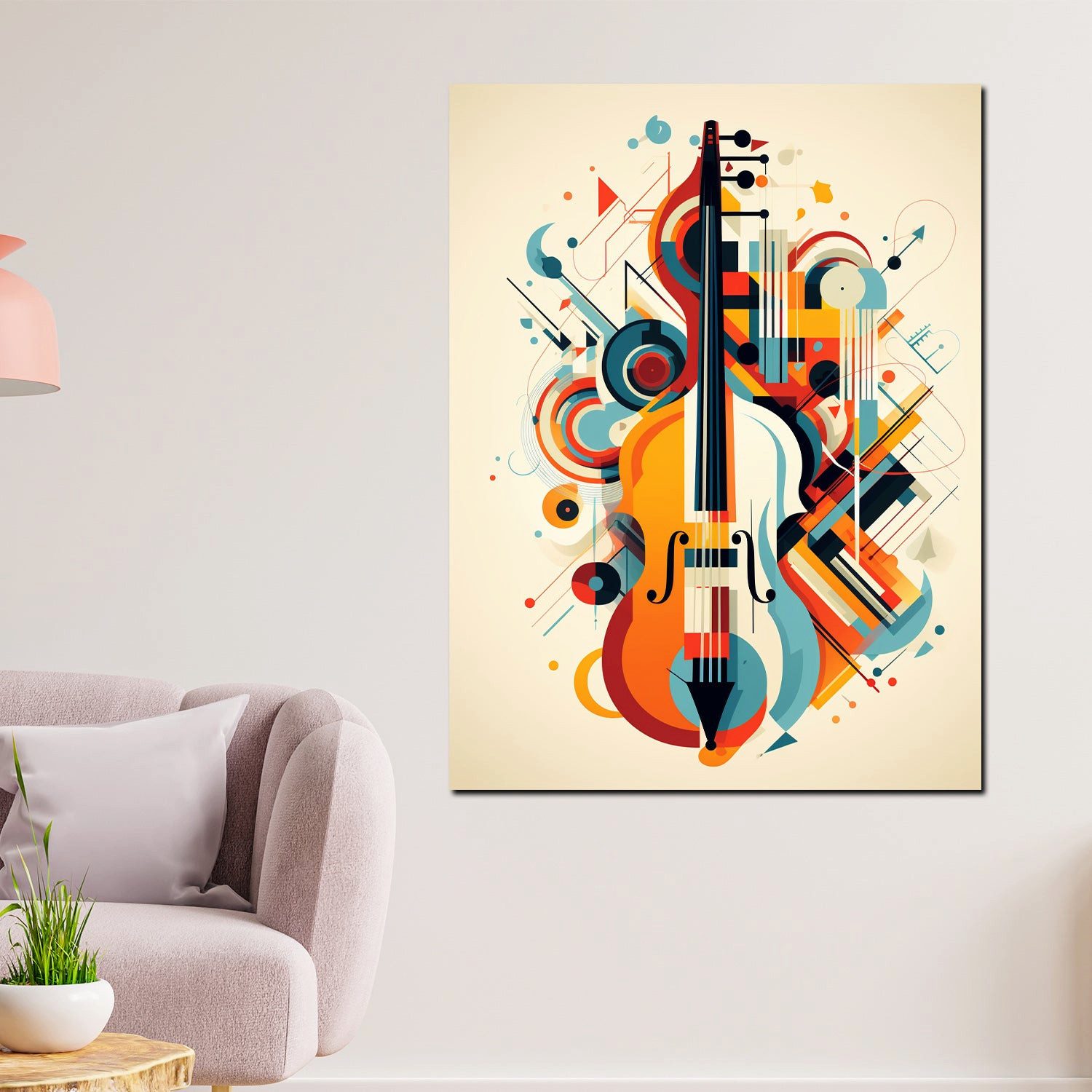 Artedinoi Leinwandbild Kontrabass bunt abstrakt geometrisch Musik Leinwandbild Kunstdruck XL, Kontrabass, farbig