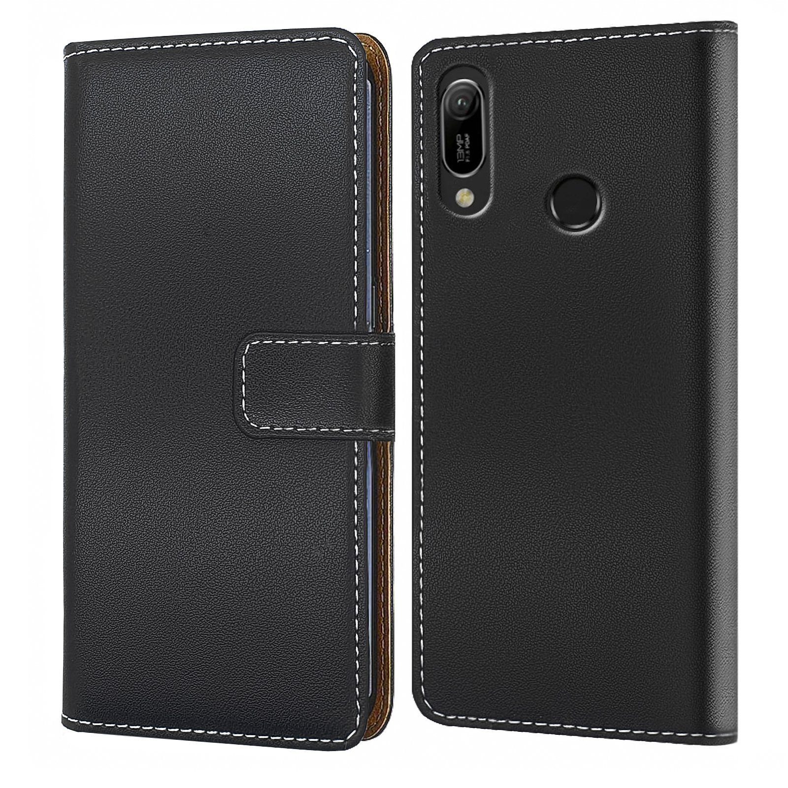 Numerva Handyhülle Bookstyle Etui Handytasche Schutzhülle für Huawei Y6 2019 / Y7 2019, Klapphülle Flip Cover Schwarz