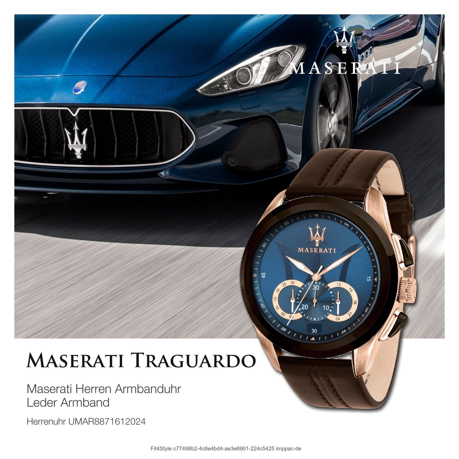 Made-In groß braun Herrenuhr 55x45mm) Chronograph Maserati Lederarmband, Chronograph, rund, Herren (ca. Uhr Italy MASERATI