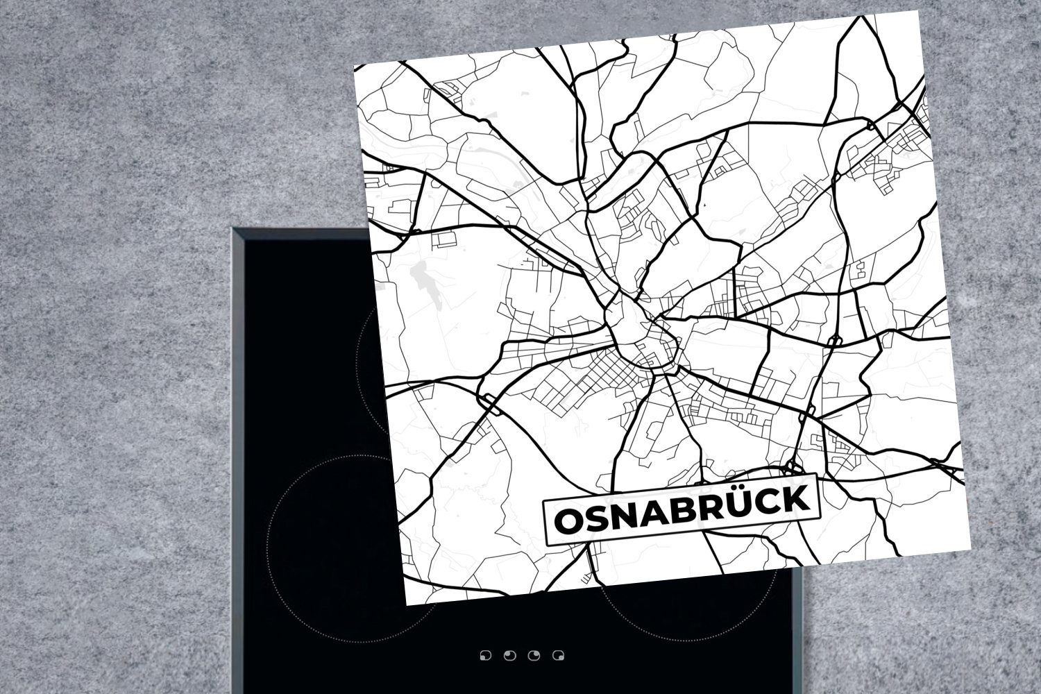 Ceranfeldabdeckung, 78x78 - tlg), cm, Karte für küche Herdblende-/Abdeckplatte Karte - Arbeitsplatte Osnabrück - MuchoWow Stadtplan, (1 Vinyl,