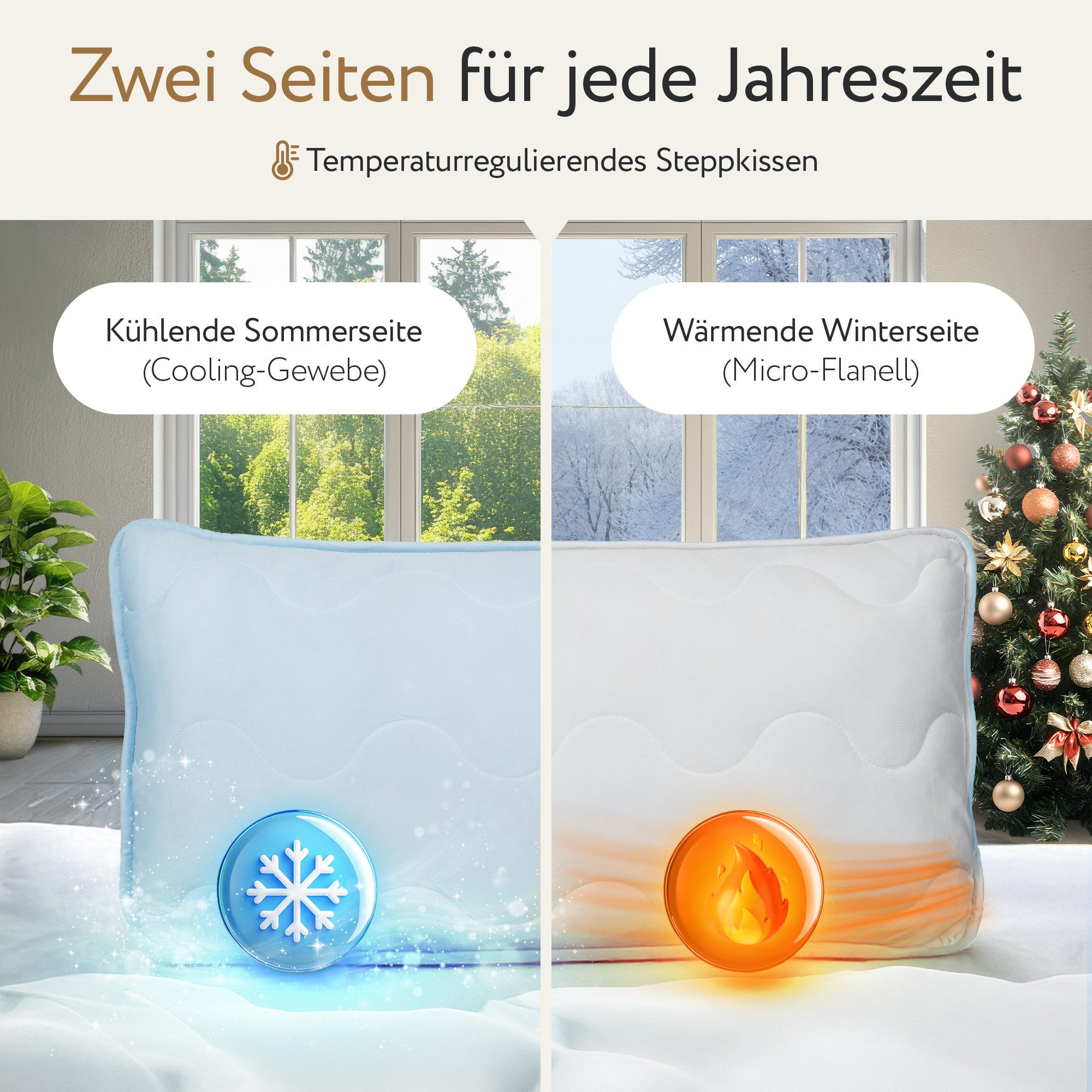 Herlag Kopfkissen 2-in-1 Sommer- & Winterseite, Bauchschläfer, Rückenschläf günstig online kaufen