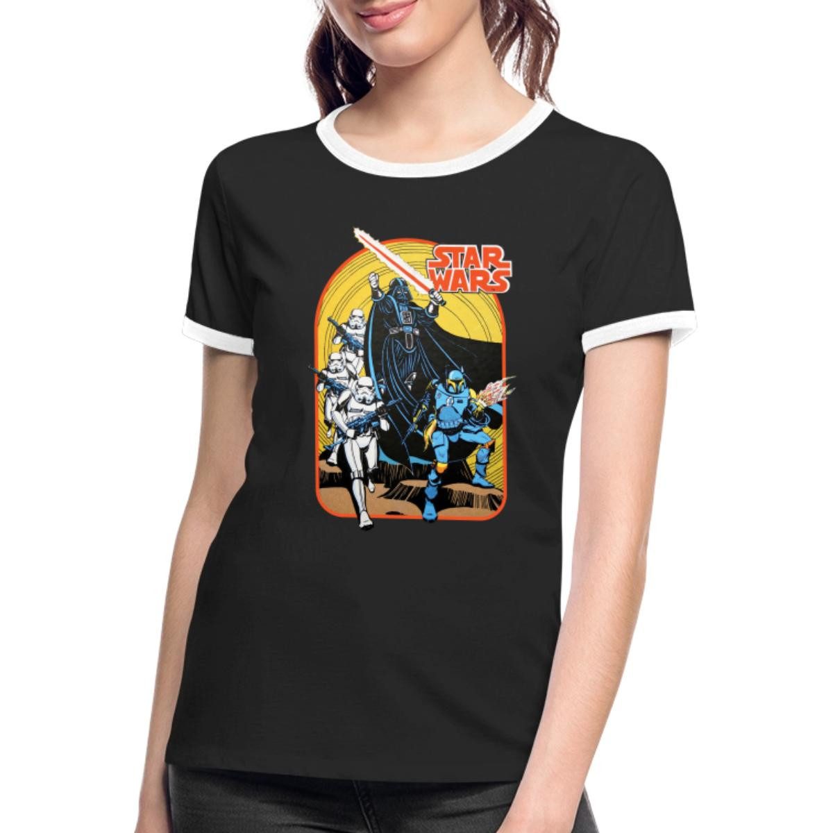 T-Shirt Star Wars Retro Darth Vader Und Stormtrooper Frauen Kontrast T-Shirt