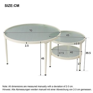 Merax Couchtisch 2er Set, Beistelltisch (2-St), mit 3 Ablagen, Satztisch mit Glastischplatte, Metallrahmen