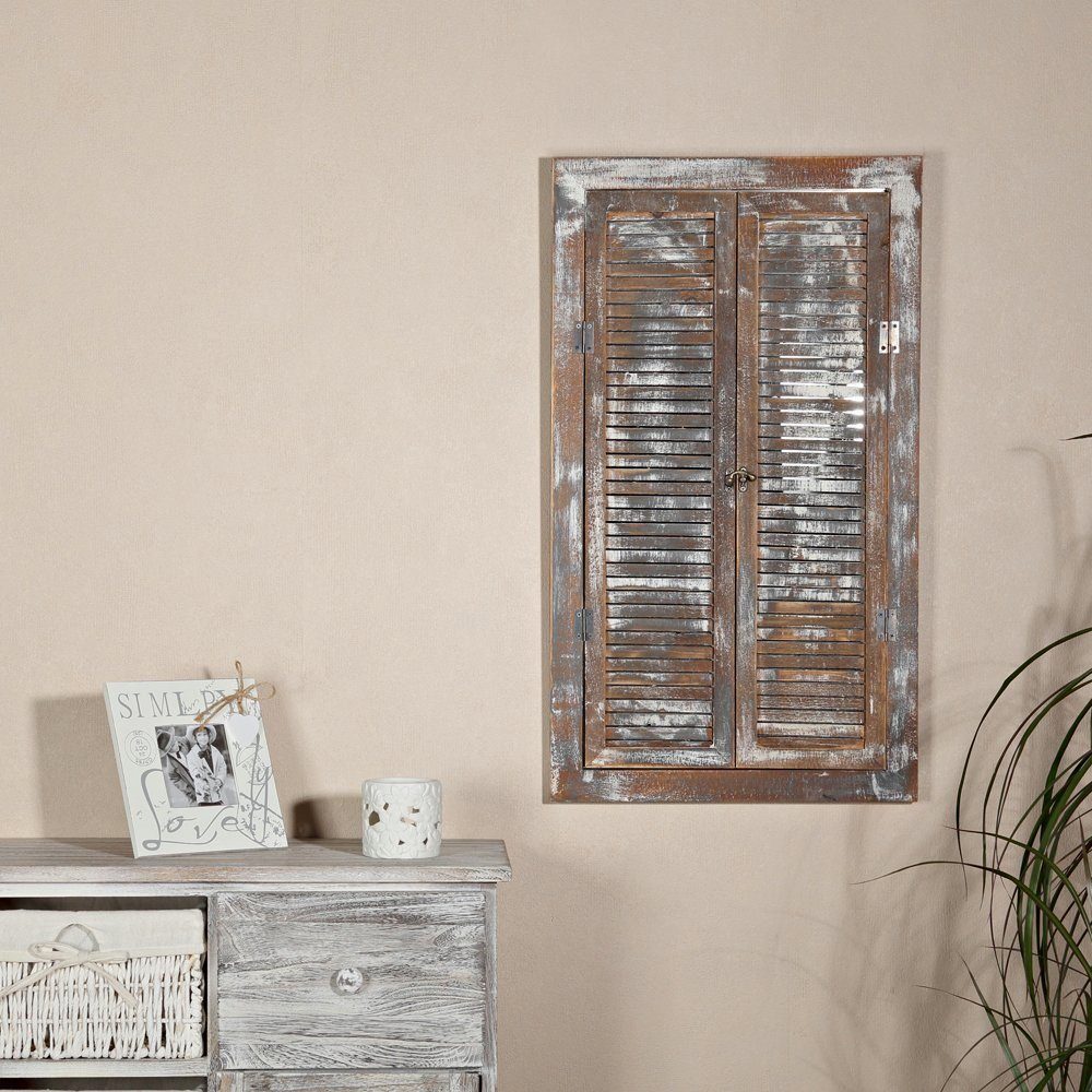 oder Wandspiegel aus Chic Fensterladen mit Shabby Shabby Dekospiegel Braun Paulownienholz Holz Braun Innenspiegel Braun Badspiegel Wandspiegel Antik Melko | Ablage (Stück), in Spiegelschrank Chic Design Weiß