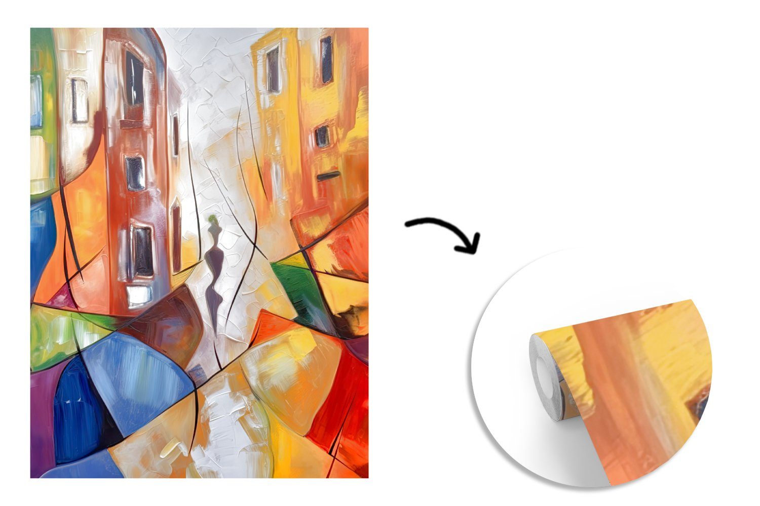 Farben, - bedruckt, Matt, Abstrakt MuchoWow - Wohnzimmer, (4 Vinyl Malerei für Kunst Tapete - Fototapete St), Montagefertig Wandtapete