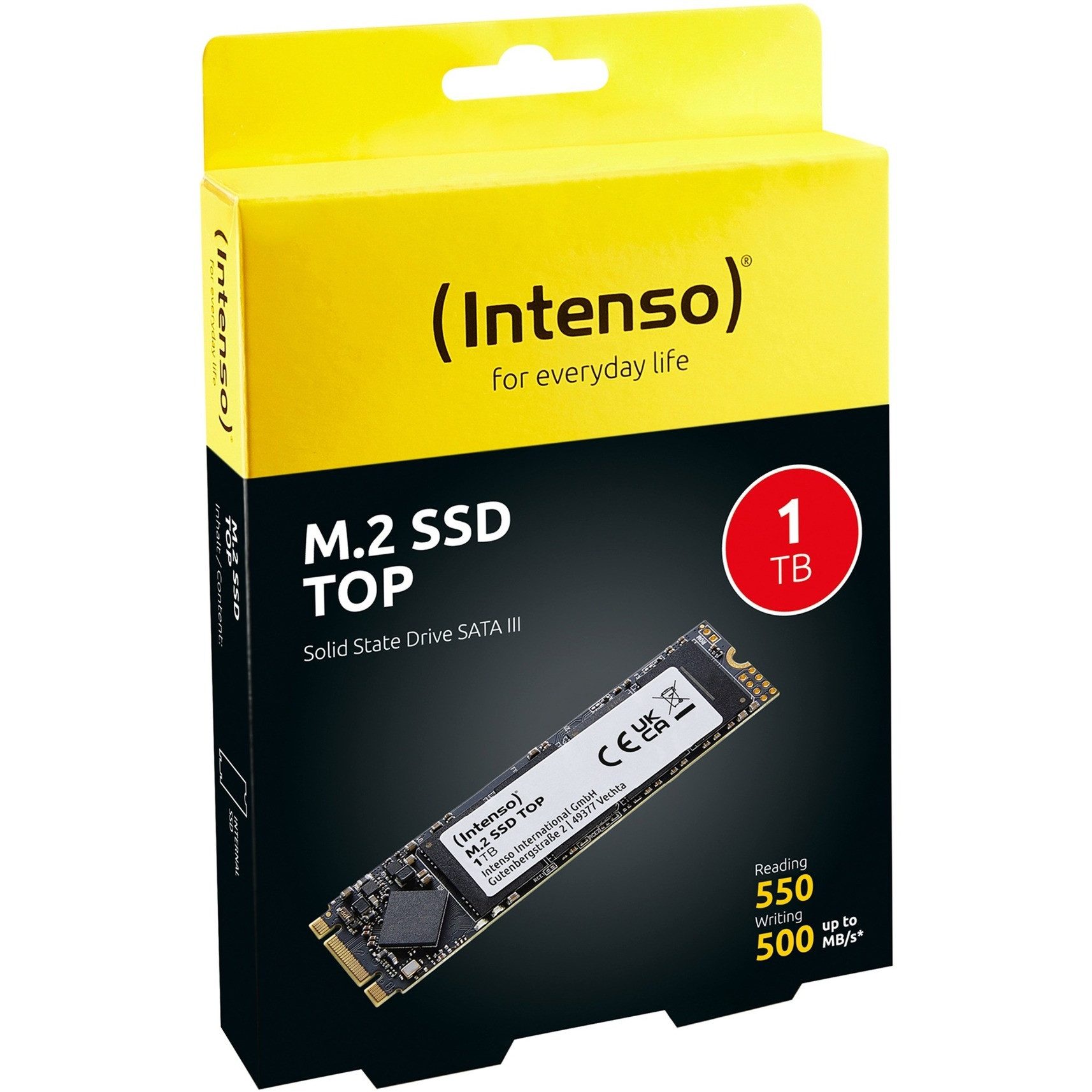 Intenso Top Performance 1TB SSD M.2 2280 1000GB interne SSD (1 TB) M.2" 520 MB/S Lesegeschwindigkeit, 500 MB/S Schreibgeschwindigkeit, 3D-NAND, SLC Cache, SMART Support, stoßresistentes Design