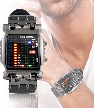 Novzep Mechanische Uhr Armbanduhr mit Binär-Anzeige, LED, elektronisch, Kalender, wasserdicht