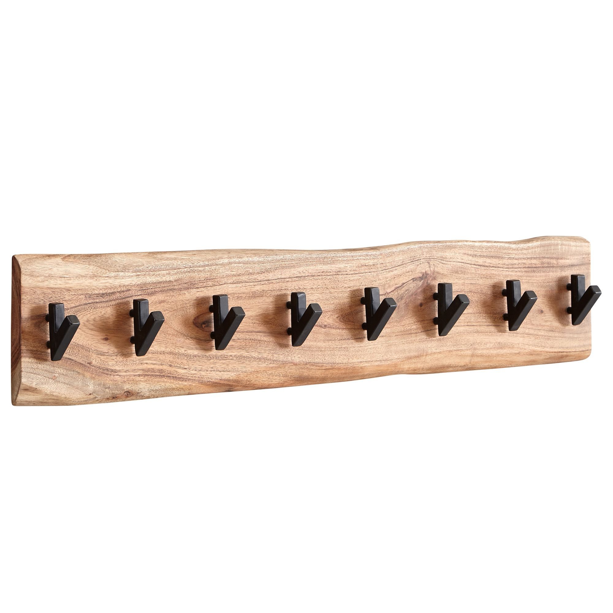 furnicato Garderobe Wandgarderobe Echtholz 90x19x9 cm Braun Schwarz (1 St), 8 massive Haken Garderobenhaken mit natürlicher Baumkante für Flur