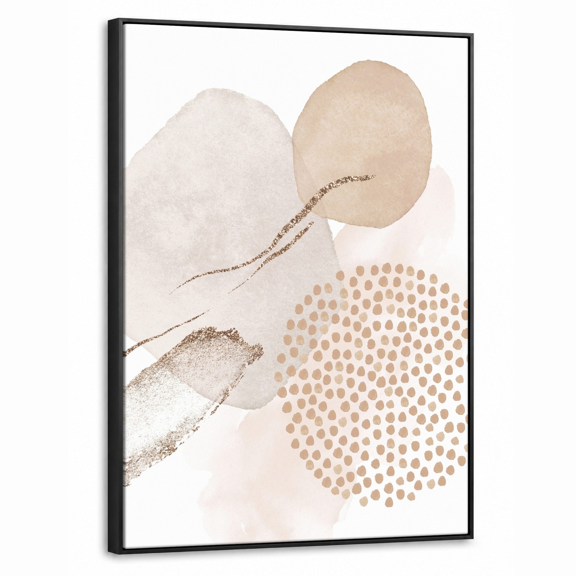 OneMillionCanvasses® Leinwandbild mit Rahmen - Aquarell - Beige - Pastell - Modern - Abstrakt, Fotodruck (1 St), Bilder groß Wohnzimmer Schlafzimmer 70x100cm