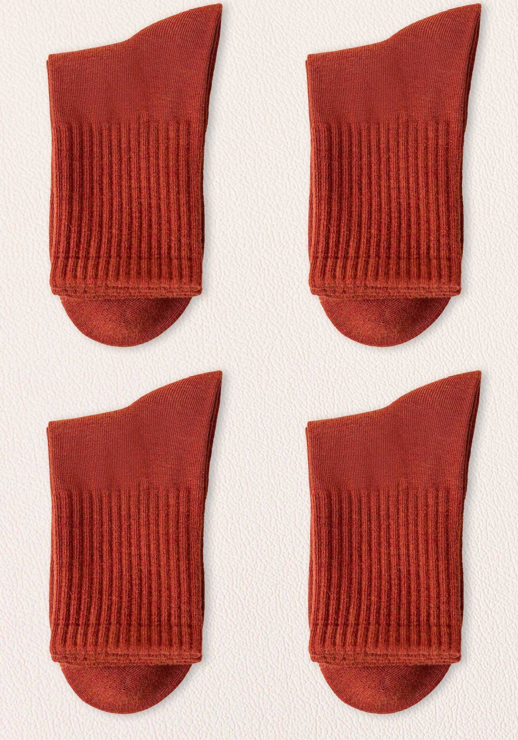MAGICSHE Socken Damen 100% Baumwolle einfarbig hohes Basicsocken (4-Paar, 4-Paar) Karamellfarbe
