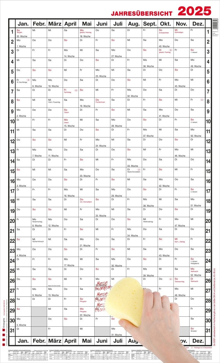 GÜSS Kalender Lesezeichenkalender, Jahresübersicht Hochformat
