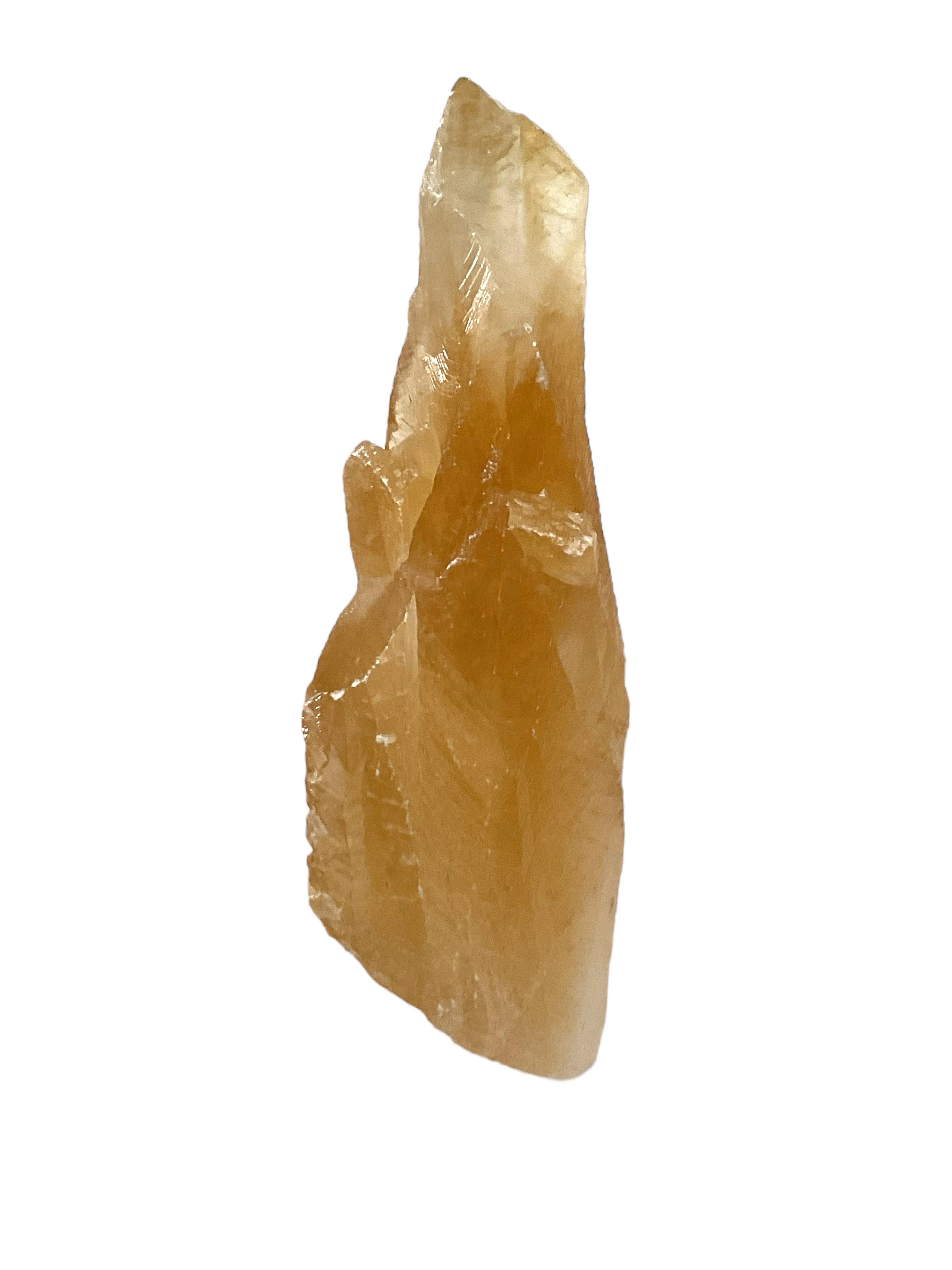 Steinfixx® Mineralstein Honigcalcit Spitze incl. Acrylständer I 70-100gr. I 10-13 cm, (AAA-Qualität aus Mexiko, 1-St., herrlicher Glanz), Blickfang