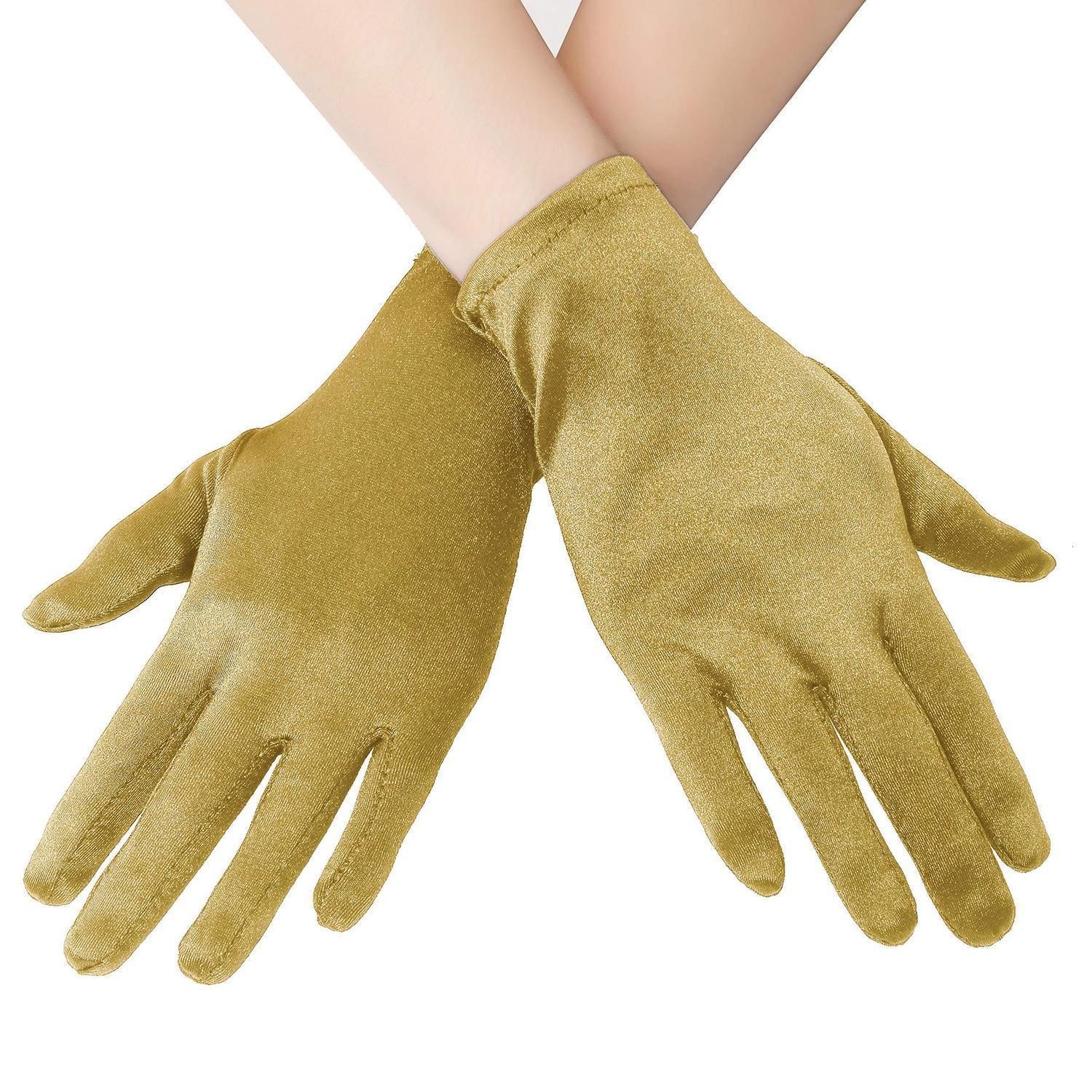 LuxusKollektion Abendhandschuhe Handschuhe Damen Handgelenklang Gold 22cm (1-St)