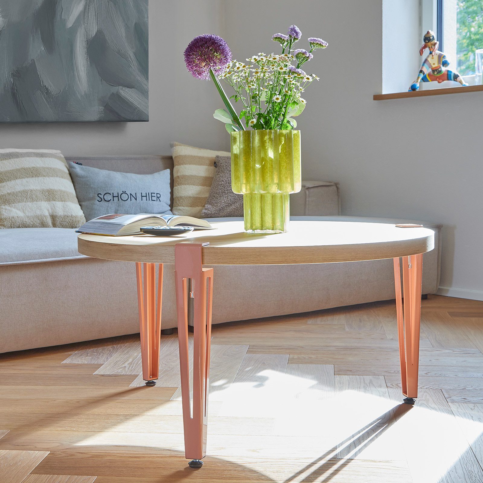 SO-TECH® Tischbein ColorLine in F-Form konisch zulaufend von 70 auf 40 mm, mit Klemmschraube (ohne Bohren) - rosa - Höhe 464 mm - 1x